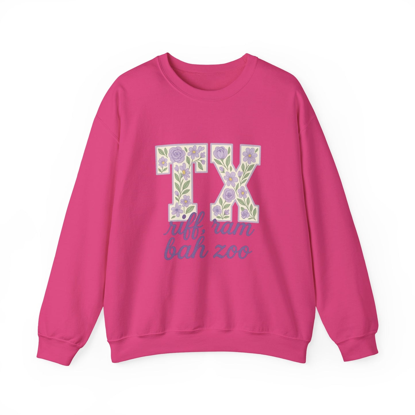 Texas Floral Sweatshirt, Cozy Unisex Crewneck, TX Riff Ram Bah Zoo Pullover, Gift for College Students, Texas Pride Apparel, Spring Fashion