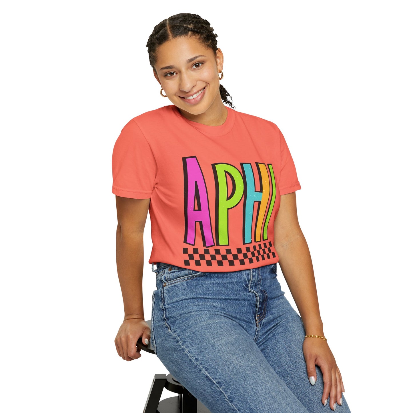 Checkered Neon Alpha P Colorful Graphic Unisex T-Shirt