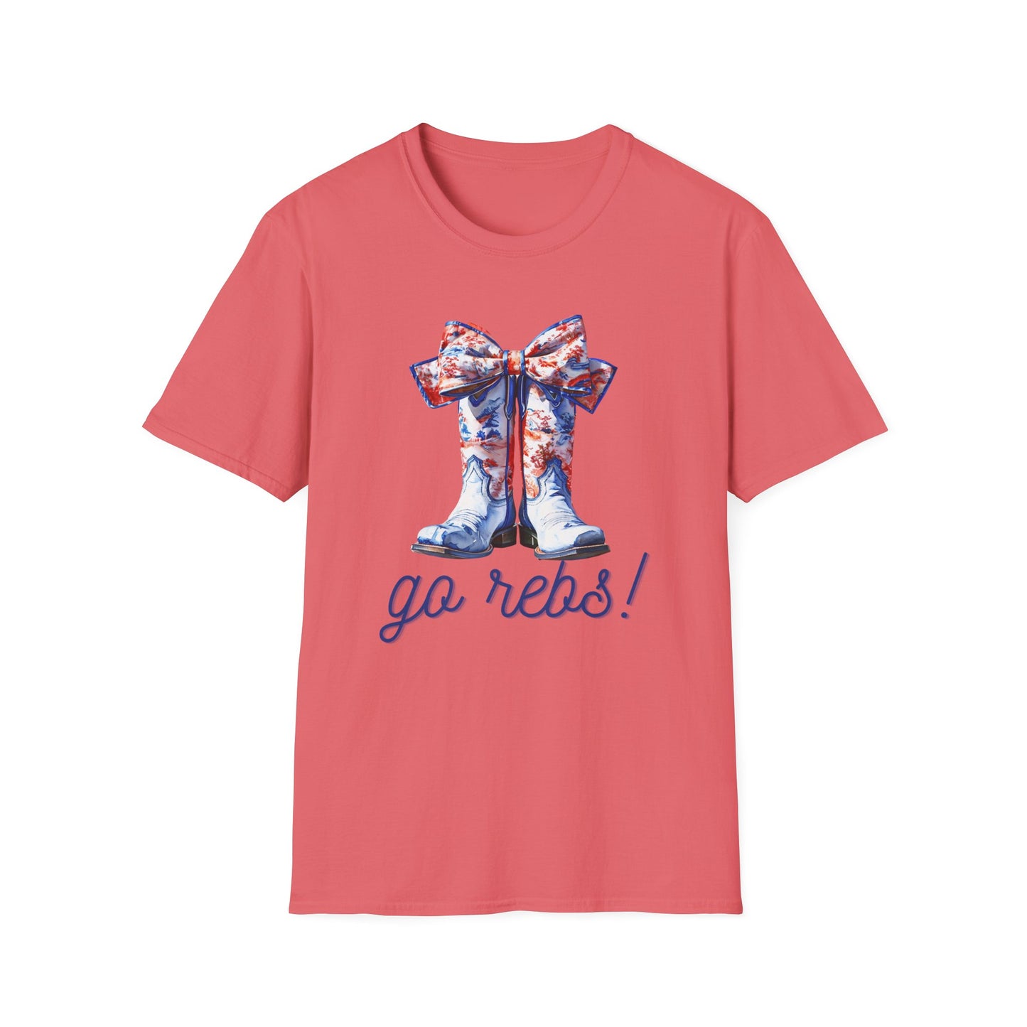 , go Rebs  Cheerful Unisex Softstyle T-Shirt with Bow Design | Gift for Sports Fans, Casual Wear, Team Spirit, Game Day Shirt, Cheerleading Top