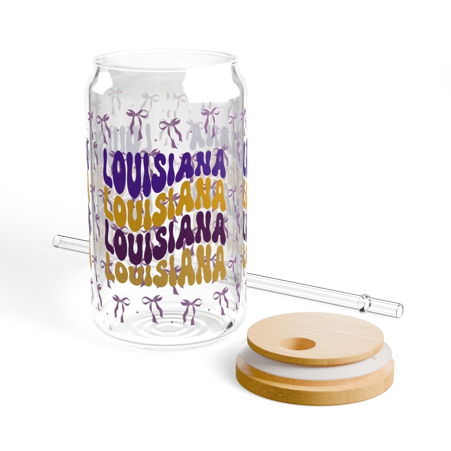 Coquette Bow Louisiana Sipper Glass, 16oz | Tropical Drinkware, Eco-Friendly Cup, Unique Gift, louisiana tiger fan gift, graduation gift, geaux tigers