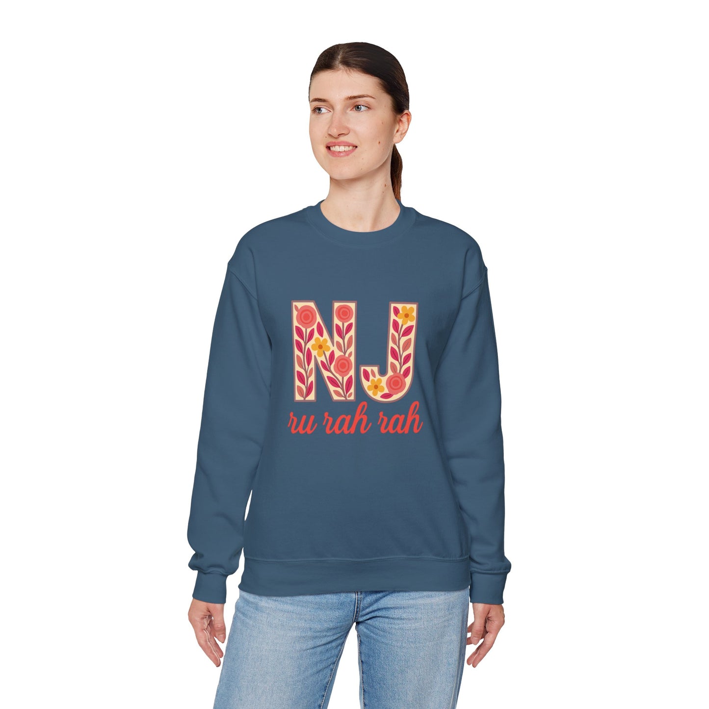 NJ Floral Pattern Crewneck Sweatshirt, Cozy Jersey, Casual Layer, Unique Gift, Fall Fashion, Unisex Apparel