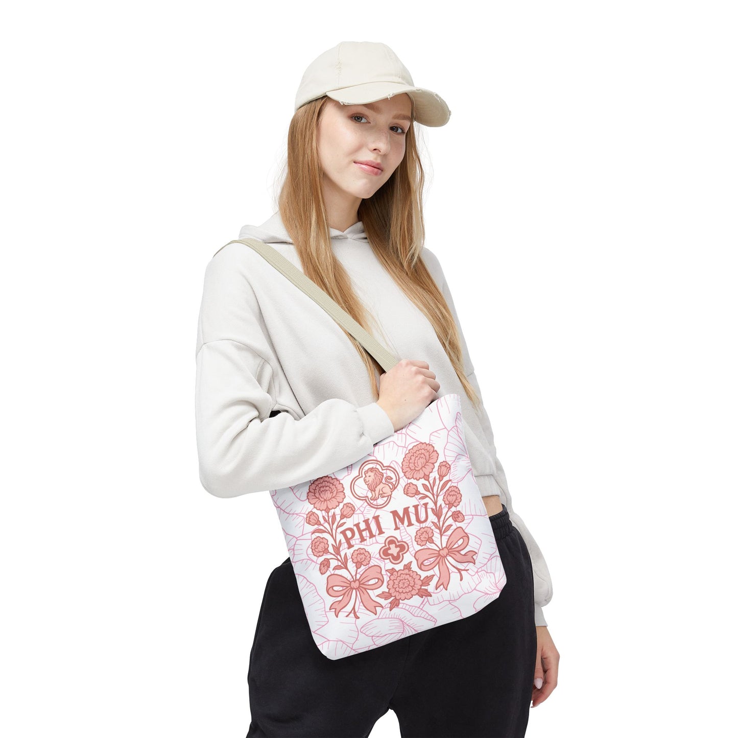 Phi Mu Floral Tote Bag, Sorority Bag, Gift for Sorority Sisters, Pink Floral Tote, College Essentials, AOP Design