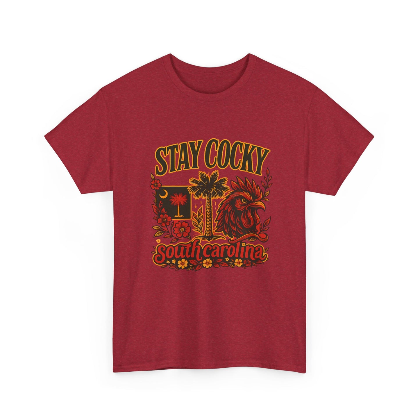 Stay Cocky Unisex Heavy Cotton Tee, Casual Graphic Tee, South Carolina Pride Shirt, Fun Vacation Wear, Perfect Gift for Gamecocks Fans