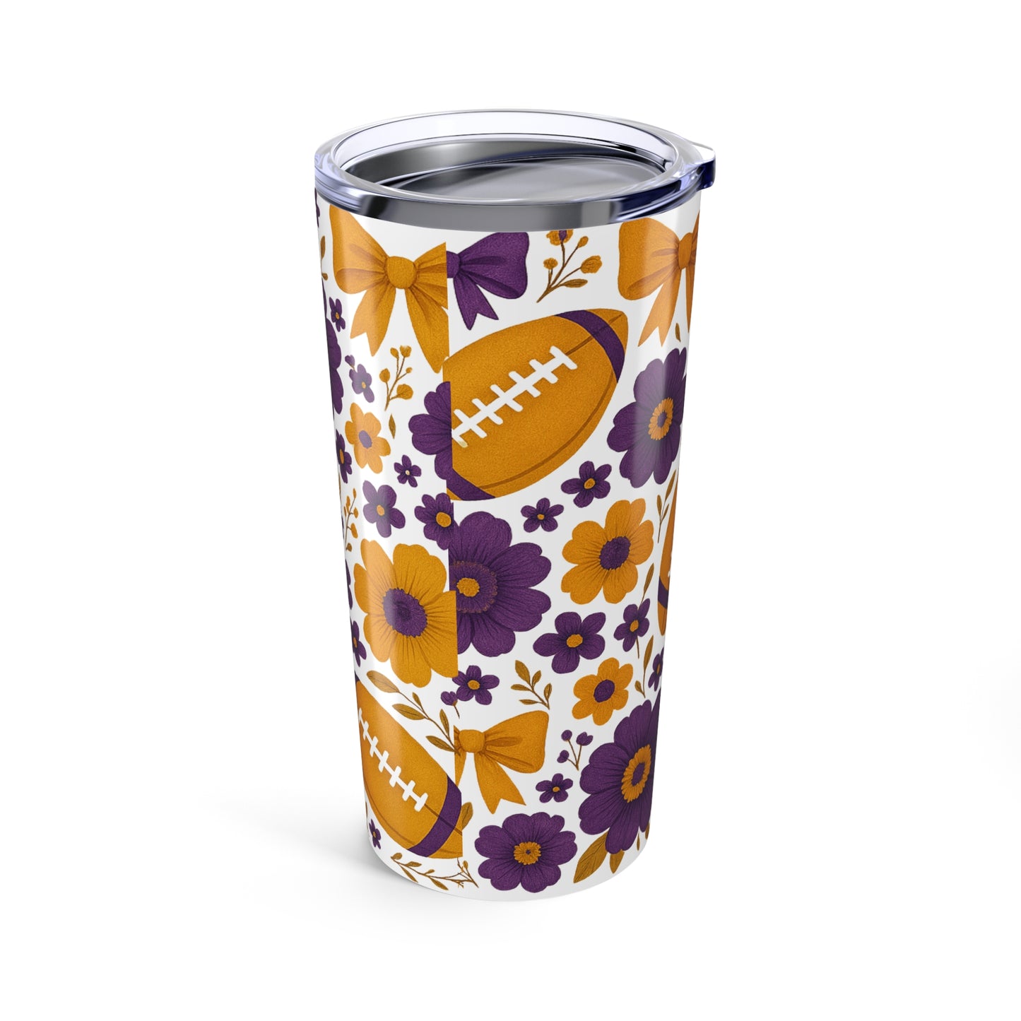 Floral Football Tumbler - 20oz Insulated Cup for Sports Lovers, Tailgating, Gifts for Coaches, Game Day Decor, Travel Mug, LSU Game Day, LSU Tigers, Graduation Gift