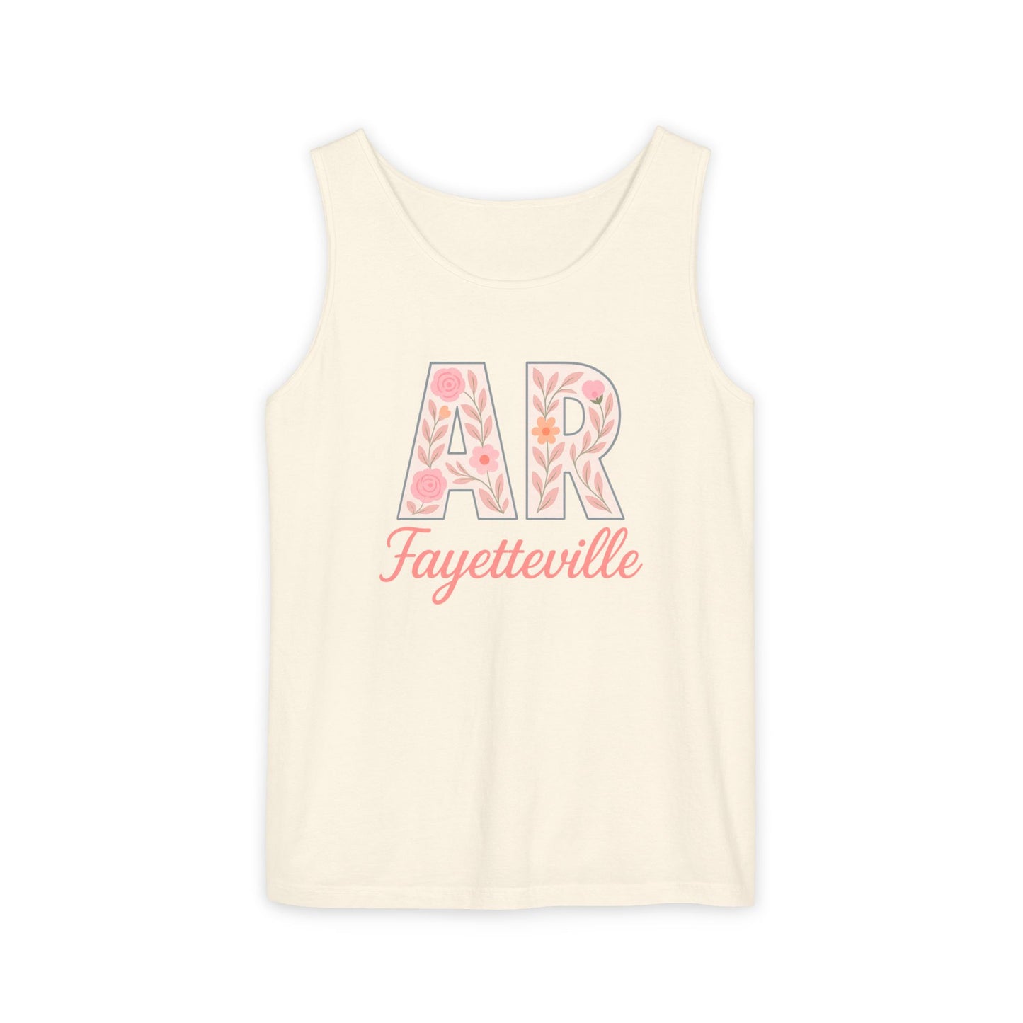 Fayetteville Floral Tank Top, Casual Summer Top, Gift for Her, Travel Apparel, Arkansas Style, Arkansas Student Gift, Graduation Gift, Comfort Colors