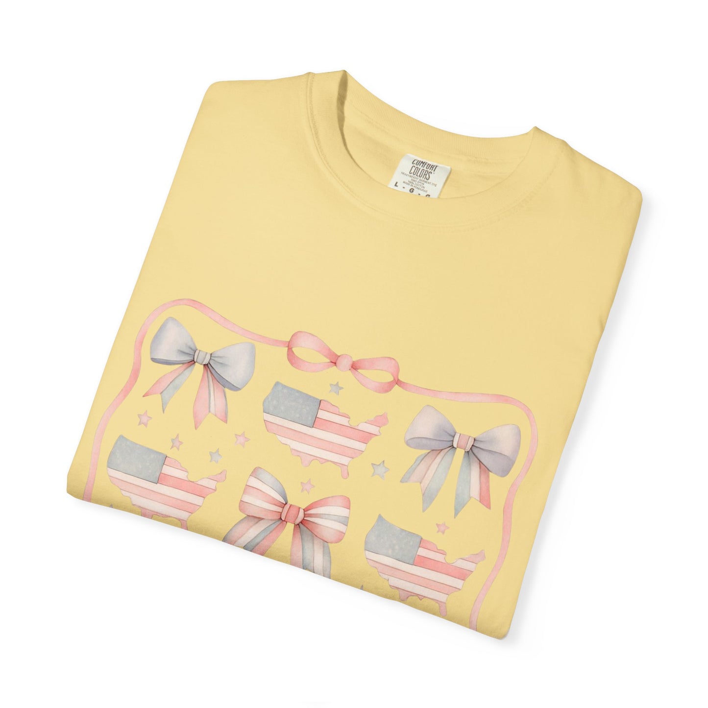 America Coquette Cute Bow Pattern Comfort Colors Unisex T-Shirt - 4th of July USA Celebration
