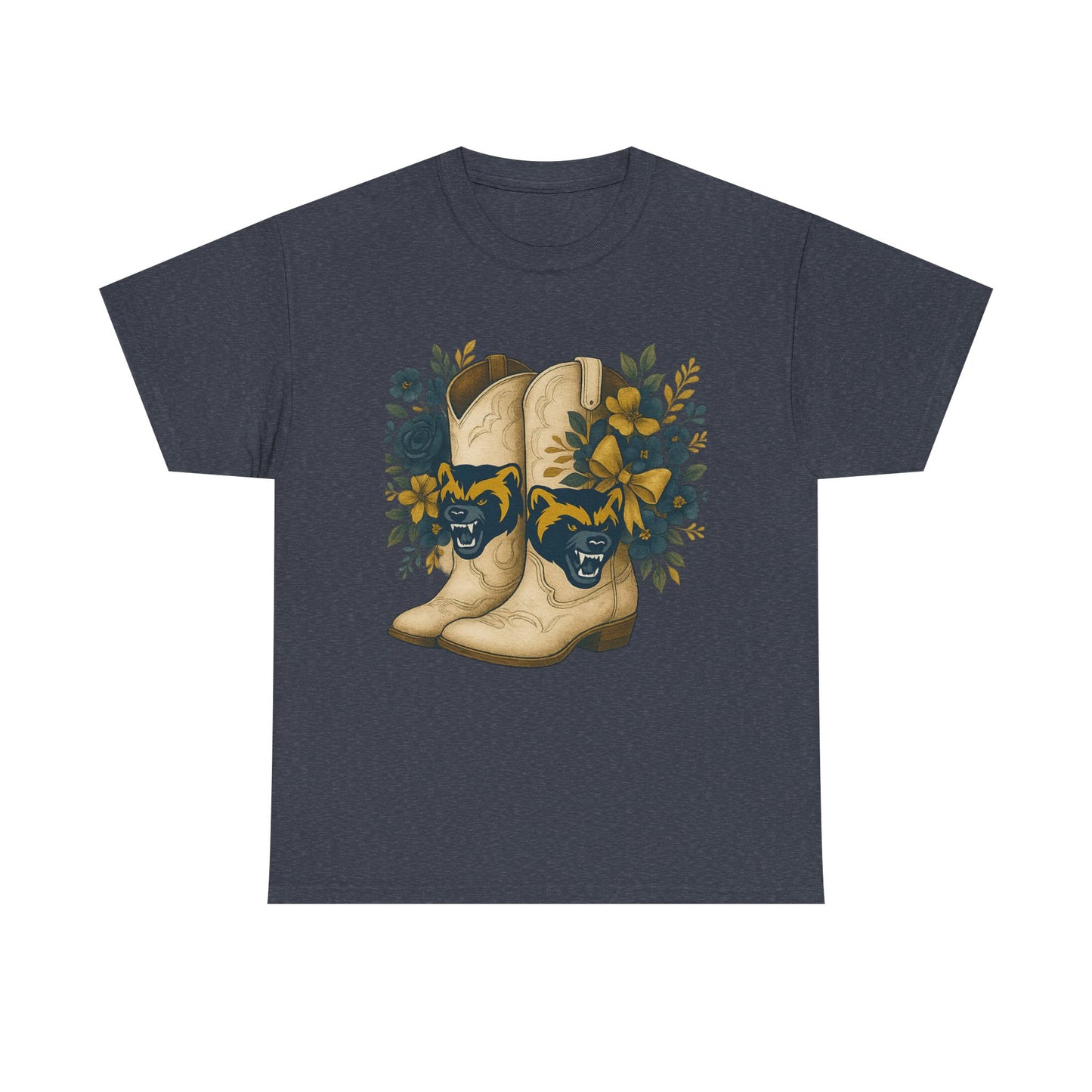 Graphic Tee - Michigan Wolverines Maize and Blue Country Chic Floral Cowboy Boots Vintage Style Shirt