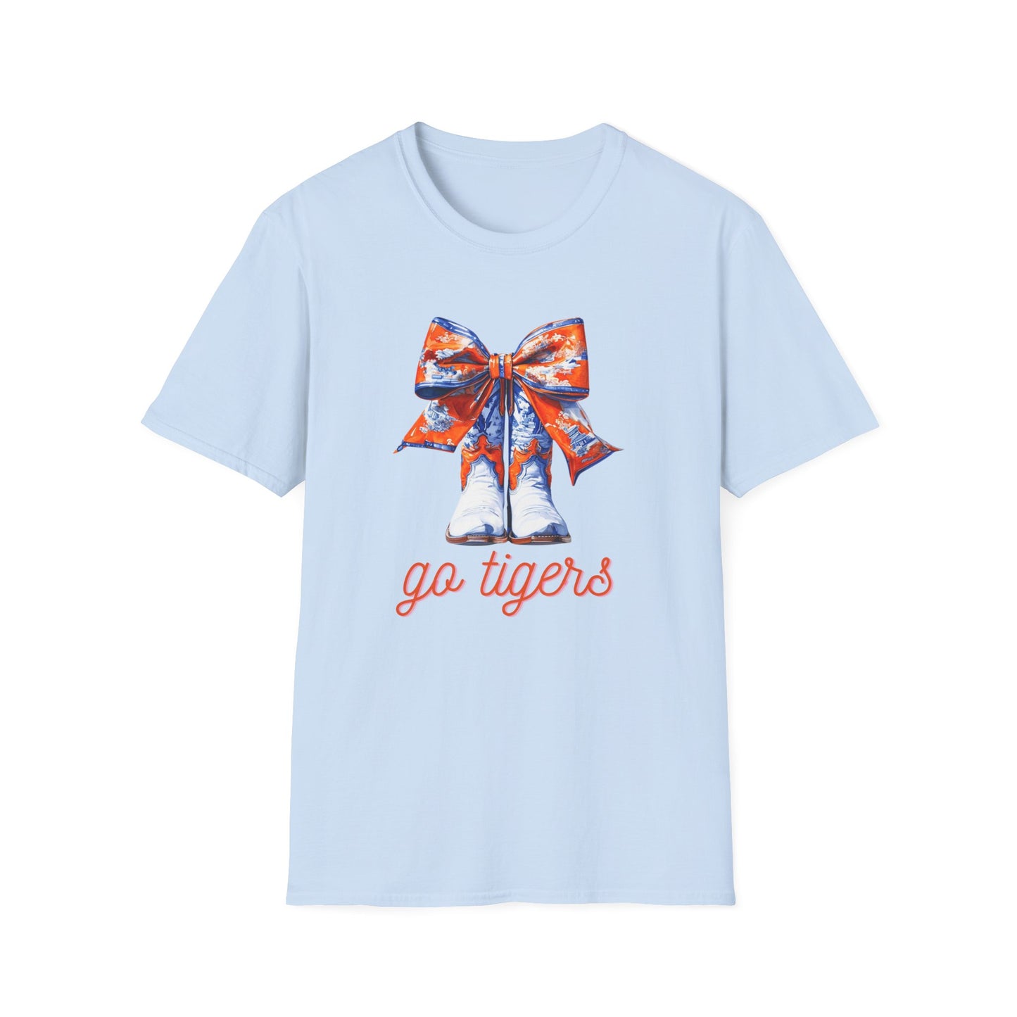 AU Coquette Boot Bow Cheerful Unisex T-Shirt with Bow Design - Perfect for Game Day, Sports Fans, Birthdays, and Casual Wear, Go Tigers!