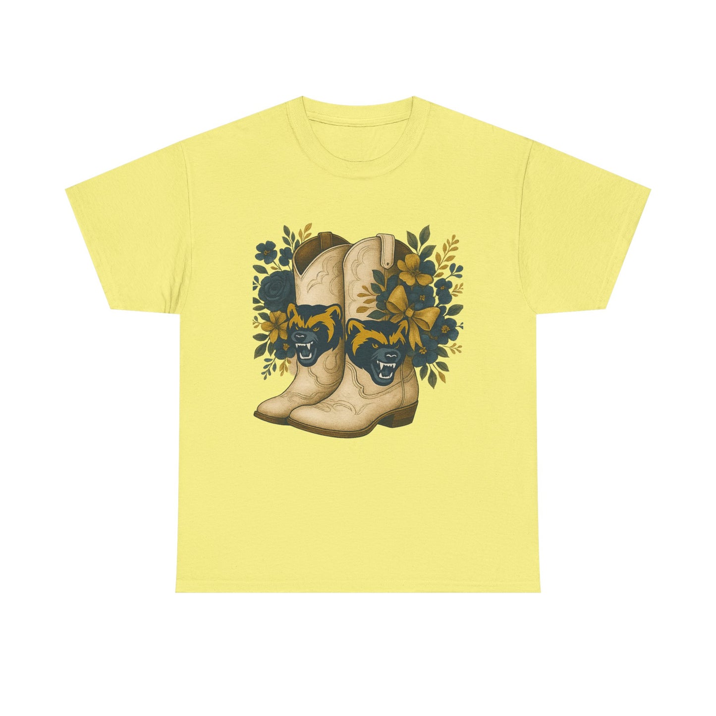 Graphic Tee - Michigan Wolverines Maize and Blue Country Chic Floral Cowboy Boots Vintage Style Shirt