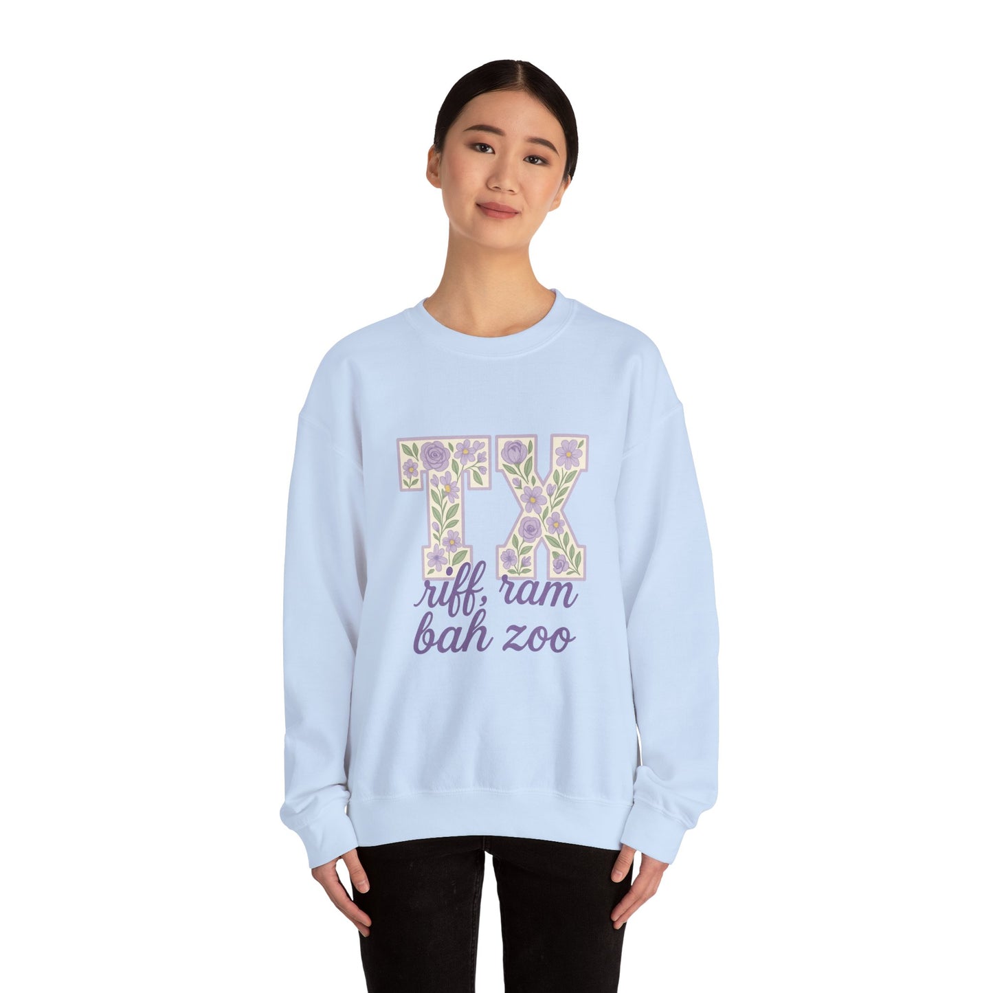 Texas Floral Sweatshirt, Cozy Unisex Crewneck, TX Riff Ram Bah Zoo Pullover, Gift for College Students, Texas Pride Apparel, Spring Fashion