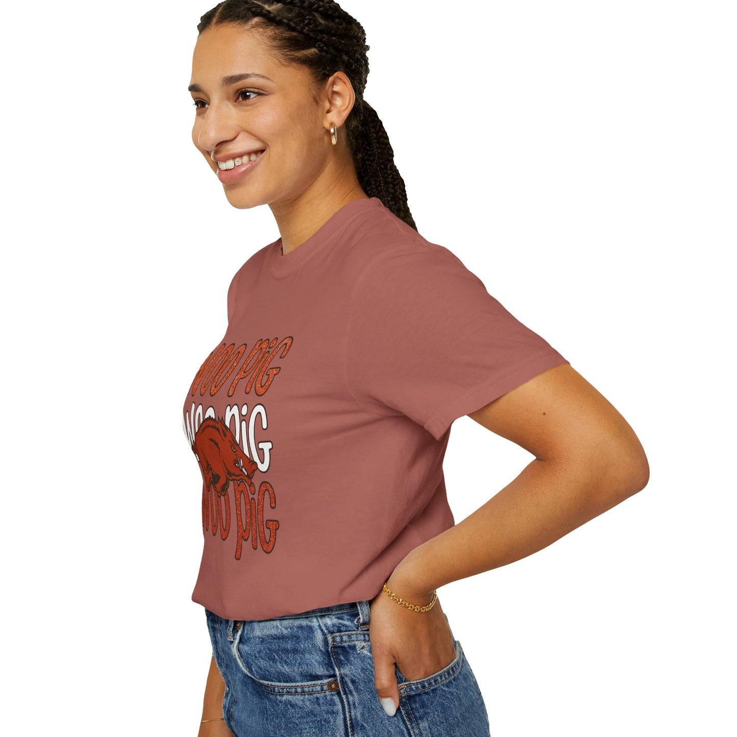 Woo Pig Garment-Dyed T-Shirt, Unisex Tee, Arkansas Pride Shirt, Casual Everyday Wear, College Game Day Tee, Fun Graphic Tee