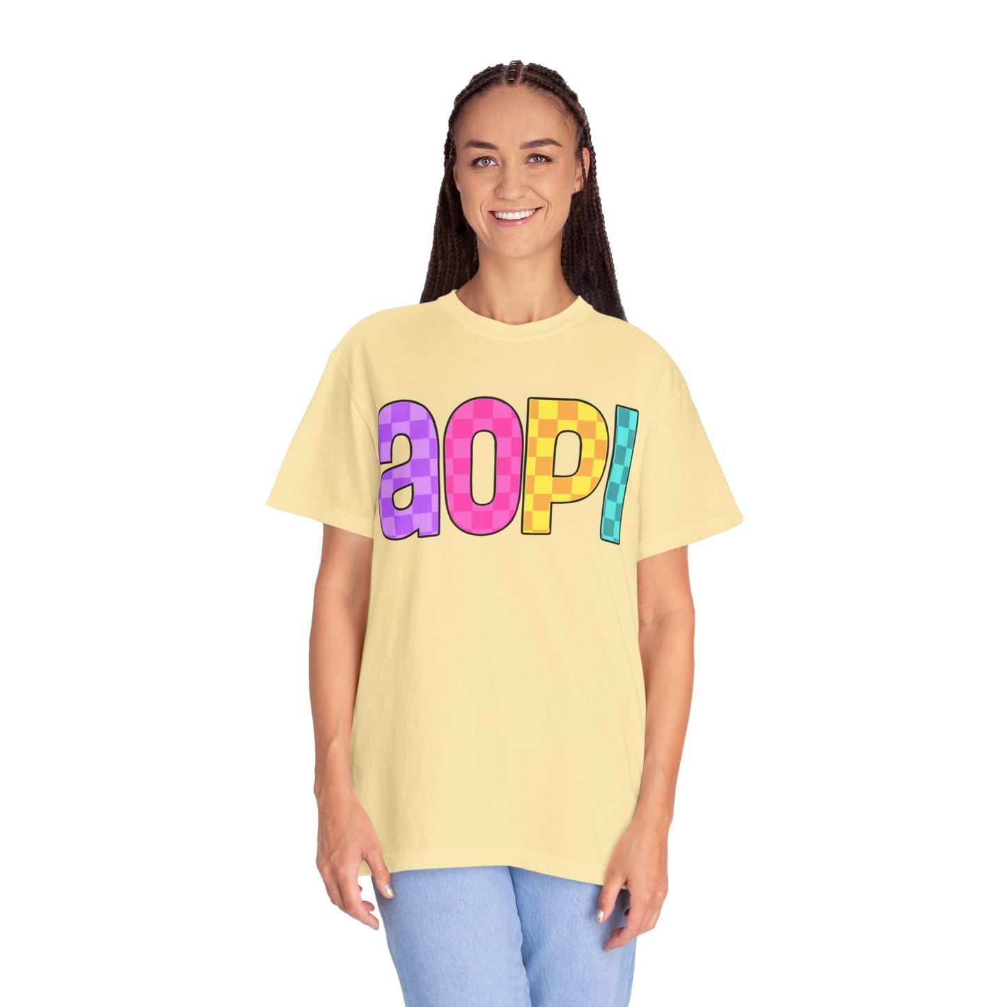Colorful Graphic Tee - Trendy Unisex Garment-Dyed T-shirt for Casual Summer Wear and AOPI Spirit Gift