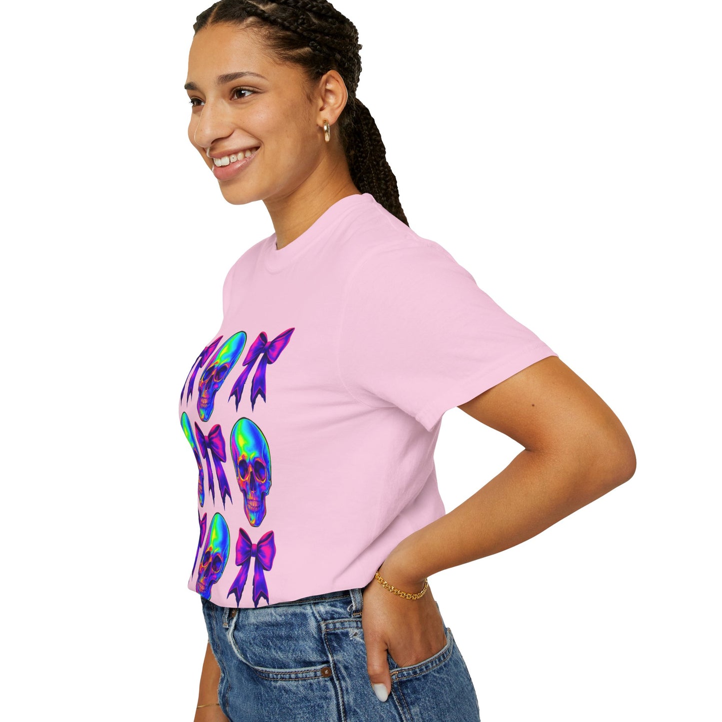 Neon Skull and Bow Unisex T-Shirt | Trendy Graphic Tee for Halloween, Festivals, Casual Wear, Gifts