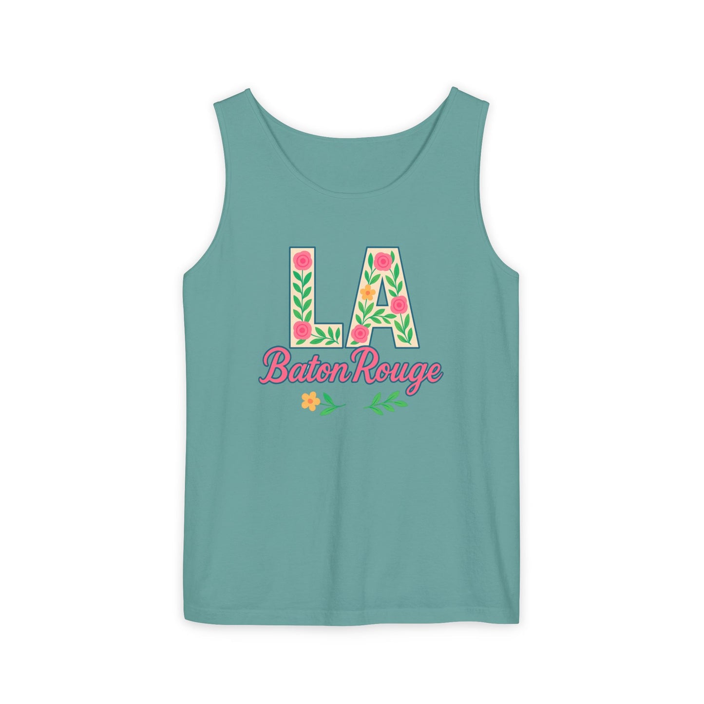 LA Baton Rouge Floral Tank Top, Summer Vibes, Unisex Apparel, Gift for Friends, Vacation Outfit, Spring/Summer Wear, Comfort Colors, Graduation Gift