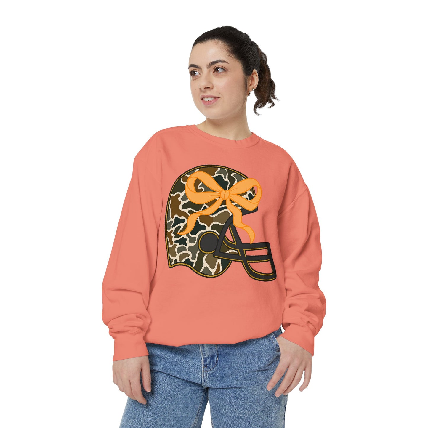 Comfort colors sweatshirt Camo Helmet Design, Casual Athletic Wear, Unisex Fall Fashion, Gift for Sports Fans