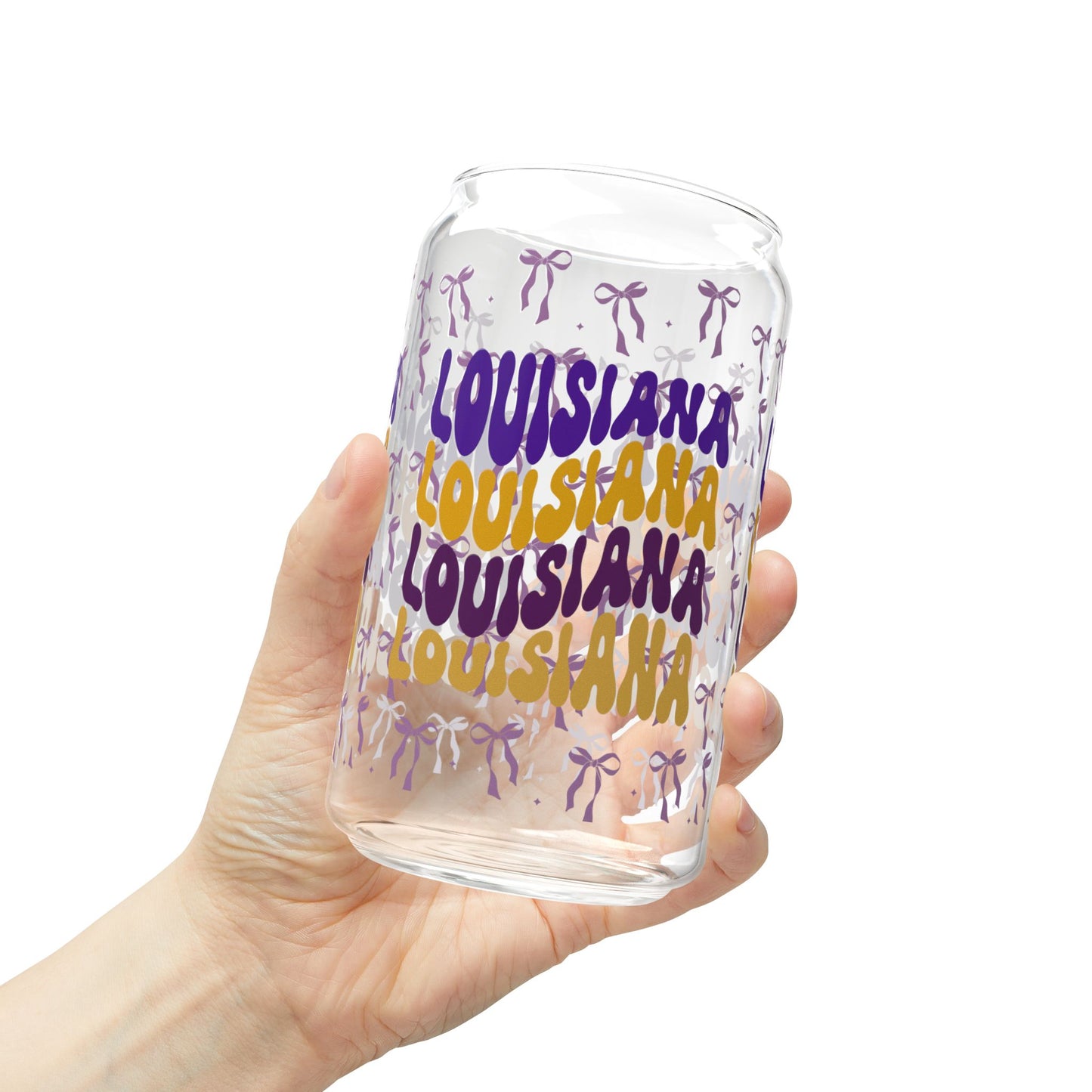 Coquette Bow Louisiana Sipper Glass, 16oz | Tropical Drinkware, Eco-Friendly Cup, Unique Gift, louisiana tiger fan gift, graduation gift, geaux tigers