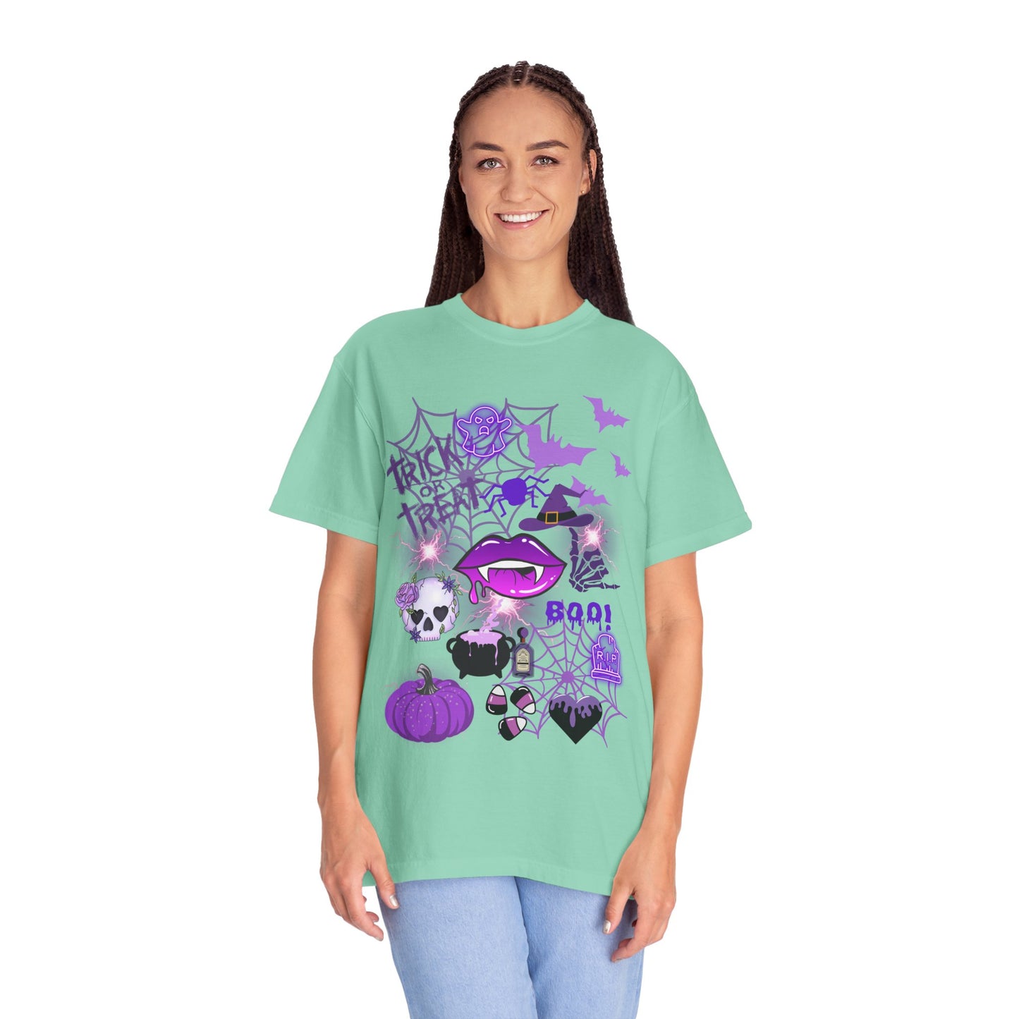 Spooky Purple Vibes Halloween Graphic T-Shirt, Fun Unisex Tee for Spooky Season, Trick or Treat, Boo! Shirt, Halloween Party Wear, Gift Idea