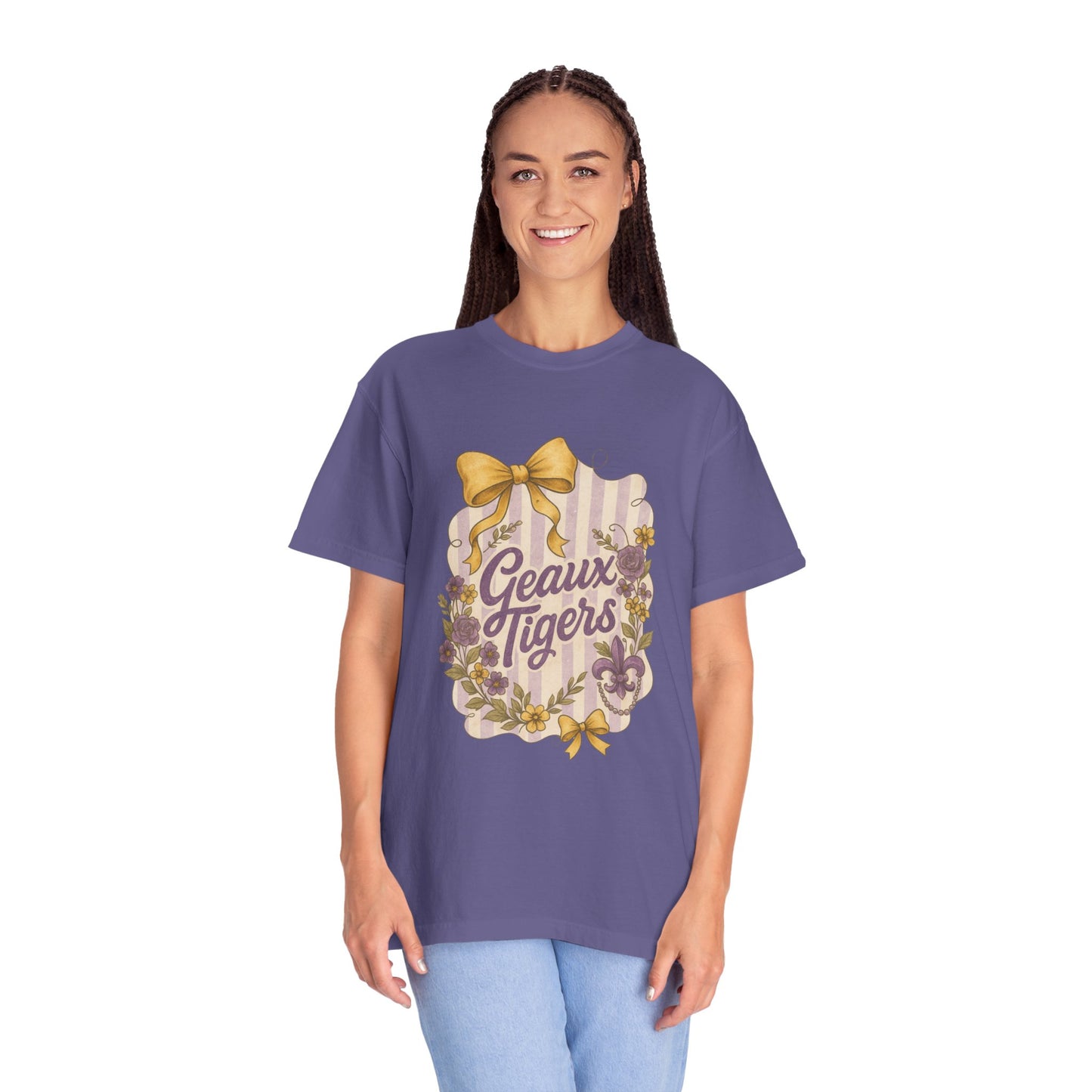 Geaux Tigers Floral T-Shirt, Unisex Casual Tee, Game Day Apparel, Spring Outfit, LSU Fan Gear