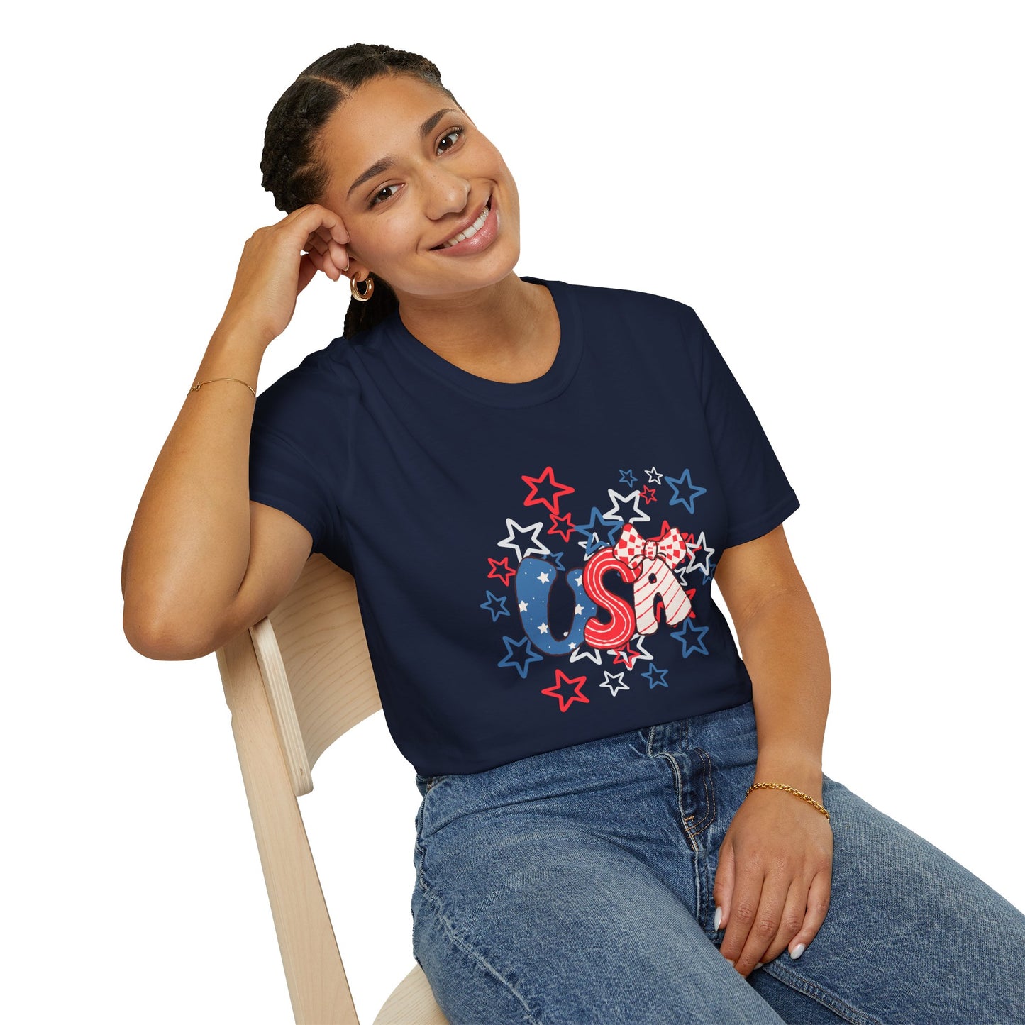Patriotic Unisex T-Shirt for Independence Day, July 4th Celebration, Star-Patterned Tee, USA Graphic Top, Casual American Apparel