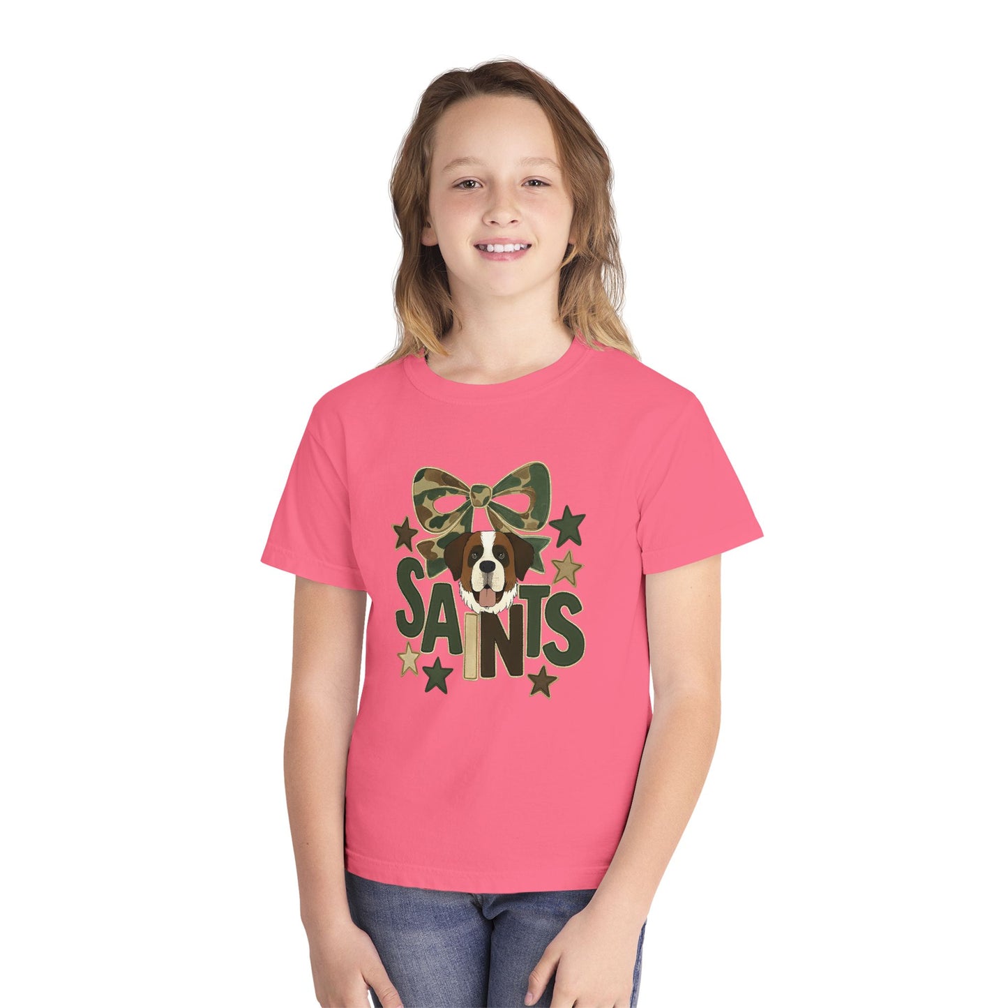 Camo Saints Youth Tee, Fun T-Shirt for Dog Lovers, Kids Outdoor Adventure Gear, Birthday Gift, Casual Wear