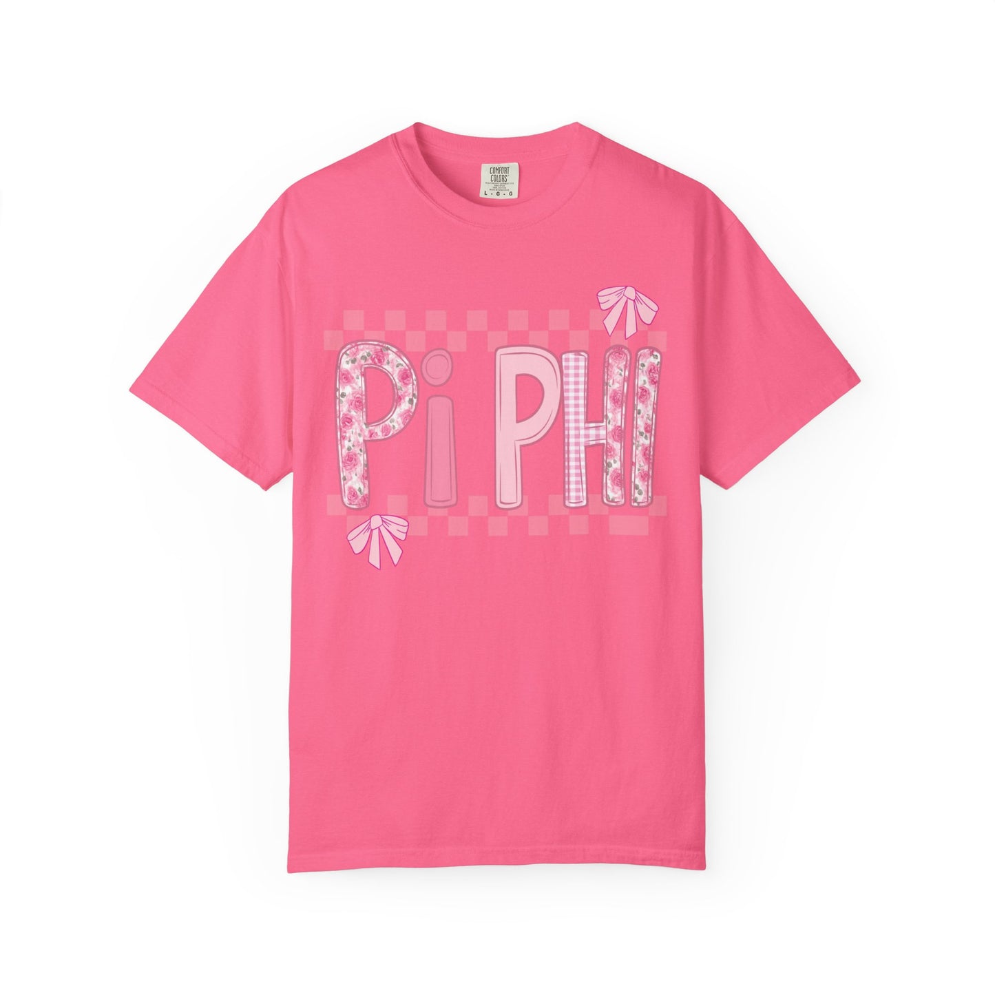 Cute Garment-Dyed T-Shirt for Sorority Sisters, Pi -Checked Style, Perfect for Casual Outings, Sorority Events, Gifts