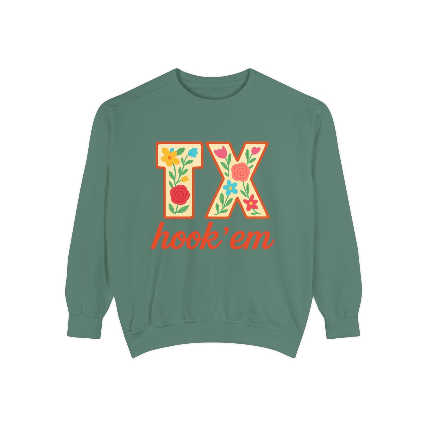 Texas Floral Sweatshirt, Unisex Garment-Dyed Sweatshirt, Cozy Casual Wear, Perfect for Game Day, Floral TX Hook 'Em Design, Stylish [...]