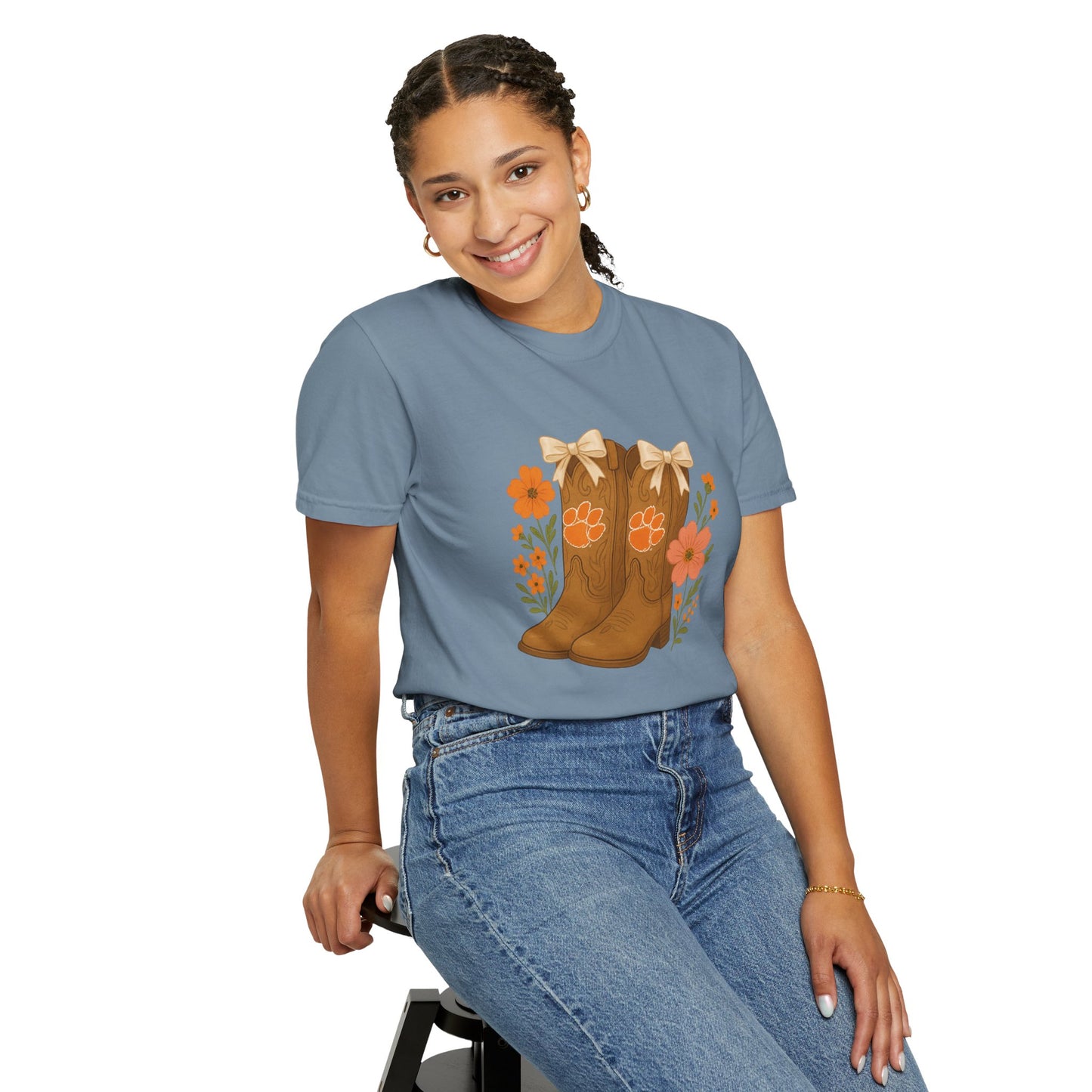 Cowgirl Boots Floral T-Shirt, Go Tigers Game Day, Comfort Colors