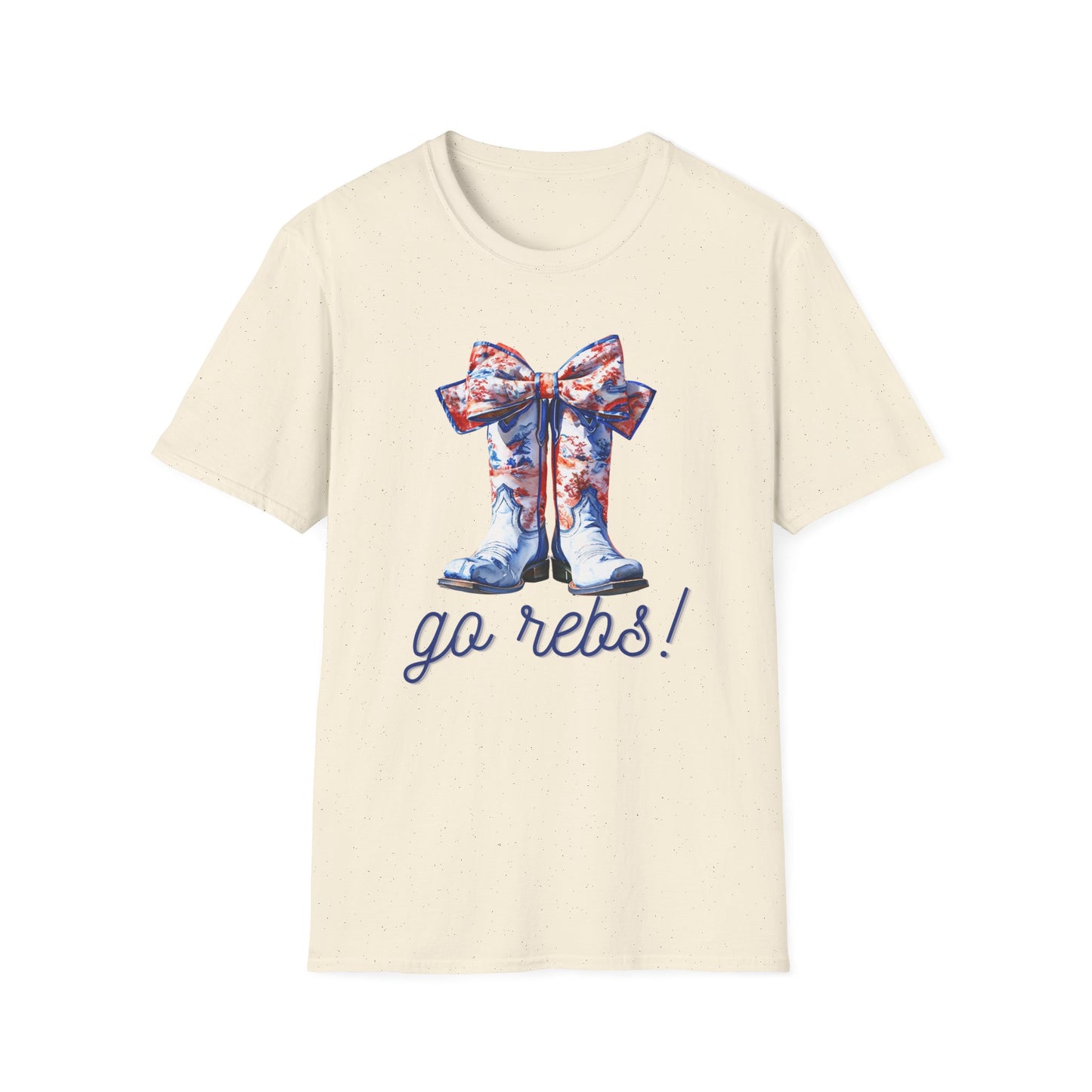 , go Rebs  Cheerful Unisex Softstyle T-Shirt with Bow Design | Gift for Sports Fans, Casual Wear, Team Spirit, Game Day Shirt, Cheerleading Top