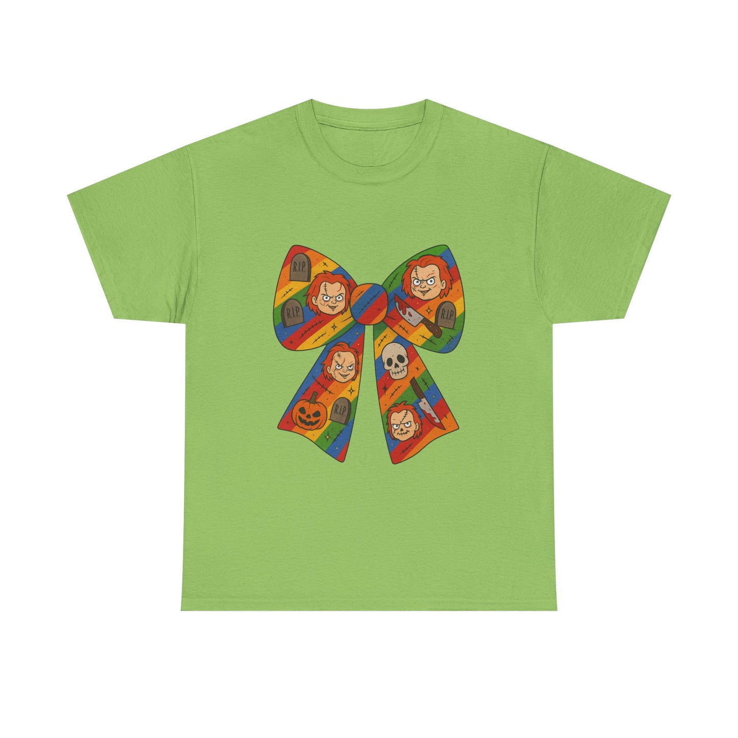 Colorful Halloween Bow Tee, Fun Costume T-Shirt, Halloween Party Shirt, Unisex Graphic Tee, Cozy Everyday Wear, Unique Gift Idea