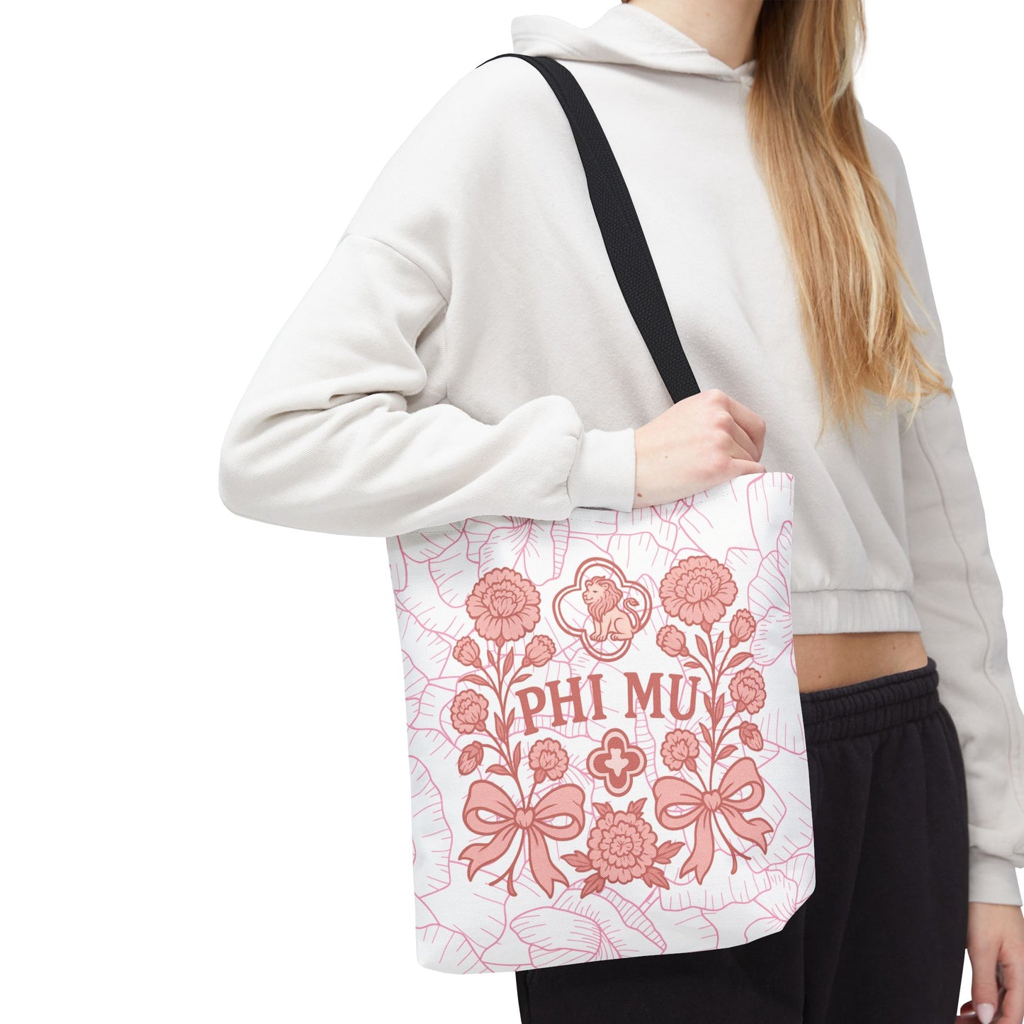 Phi Mu Floral Tote Bag, Sorority Bag, Gift for Sorority Sisters, Pink Floral Tote, College Essentials, AOP Design