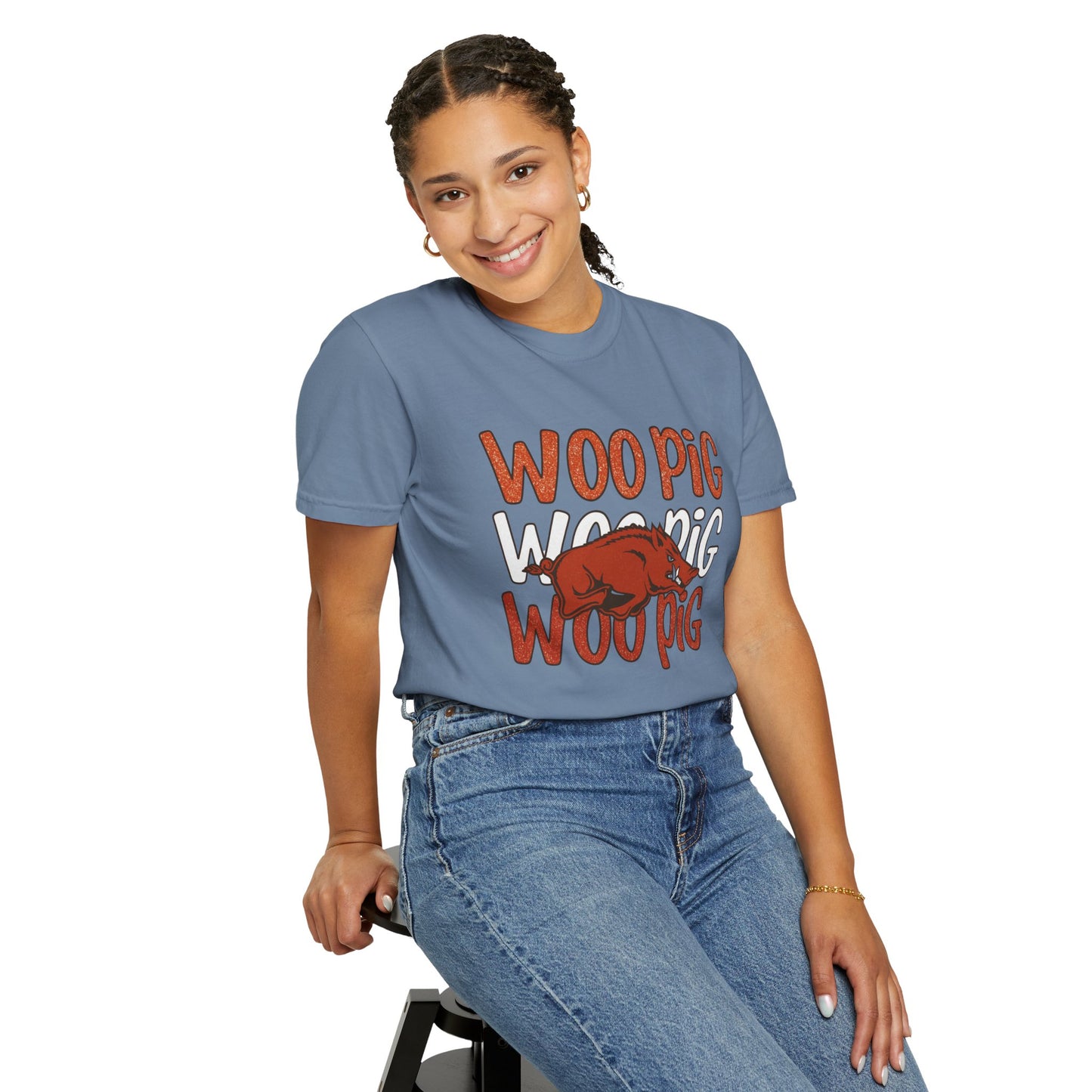 Woo Pig Garment-Dyed T-Shirt, Unisex Tee, Arkansas Pride Shirt, Casual Everyday Wear, College Game Day Tee, Fun Graphic Tee