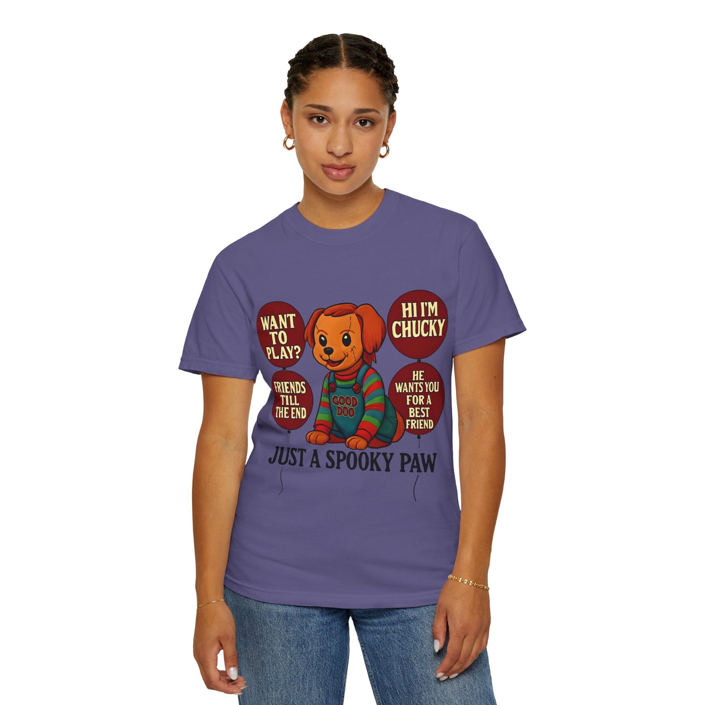 Spooky Graphic T-shirt, Halloween Costume Top, Unisex Tee, Funny Chucky Shirt, Gift for Horror Fans, Cute Spooky Apparel