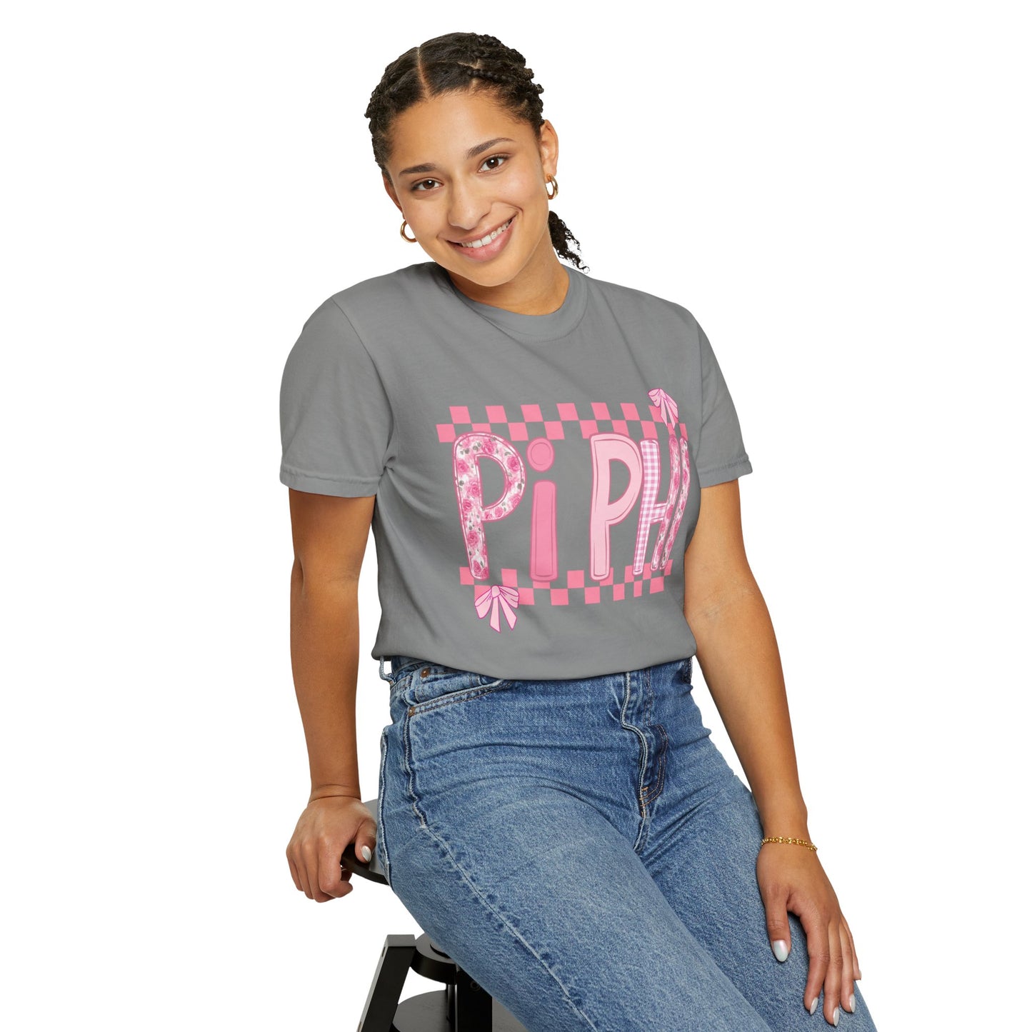 Cute Garment-Dyed T-Shirt for Sorority Sisters, Pi -Checked Style, Perfect for Casual Outings, Sorority Events, Gifts