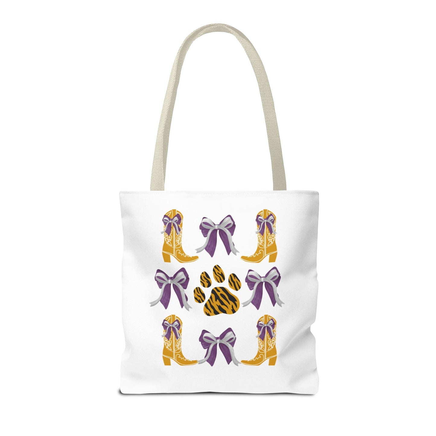 LSu coquette bow Print Tote Bag, Eco-Friendly Fashion Bag, lsu tiger fan, louisiana game day, geaux tigers, college student gift, graduation gift