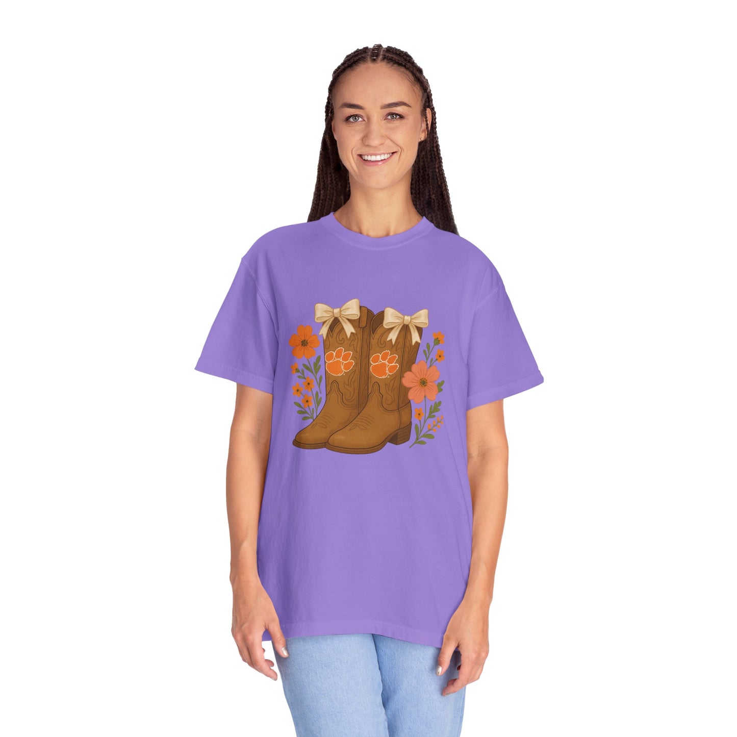 Cowgirl Boots Floral T-Shirt, Go Tigers Game Day, Comfort Colors