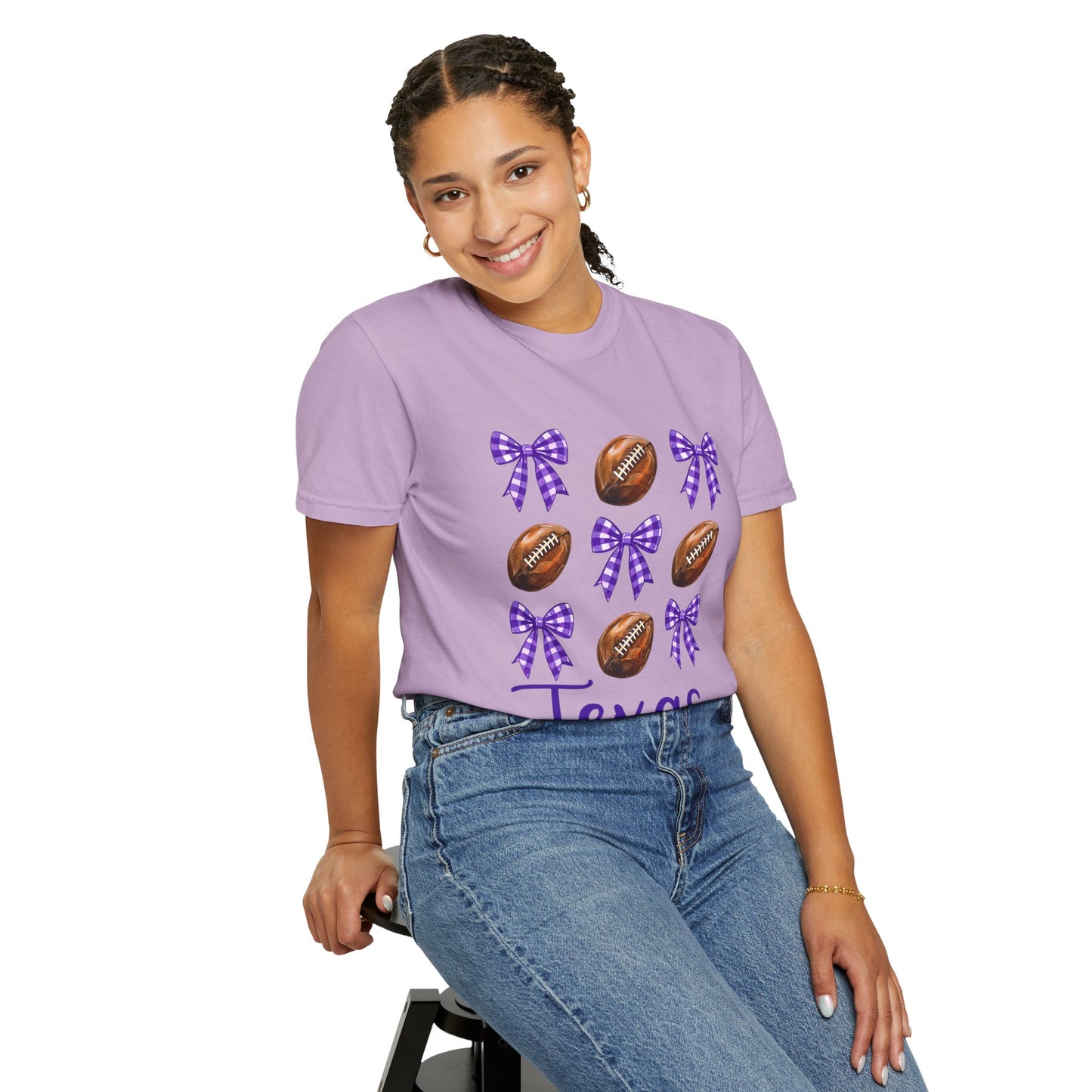 Texas Football Unisex T-Shirt with Purple Bows - Game Day Sports Apparel for Horned Frogs Fans