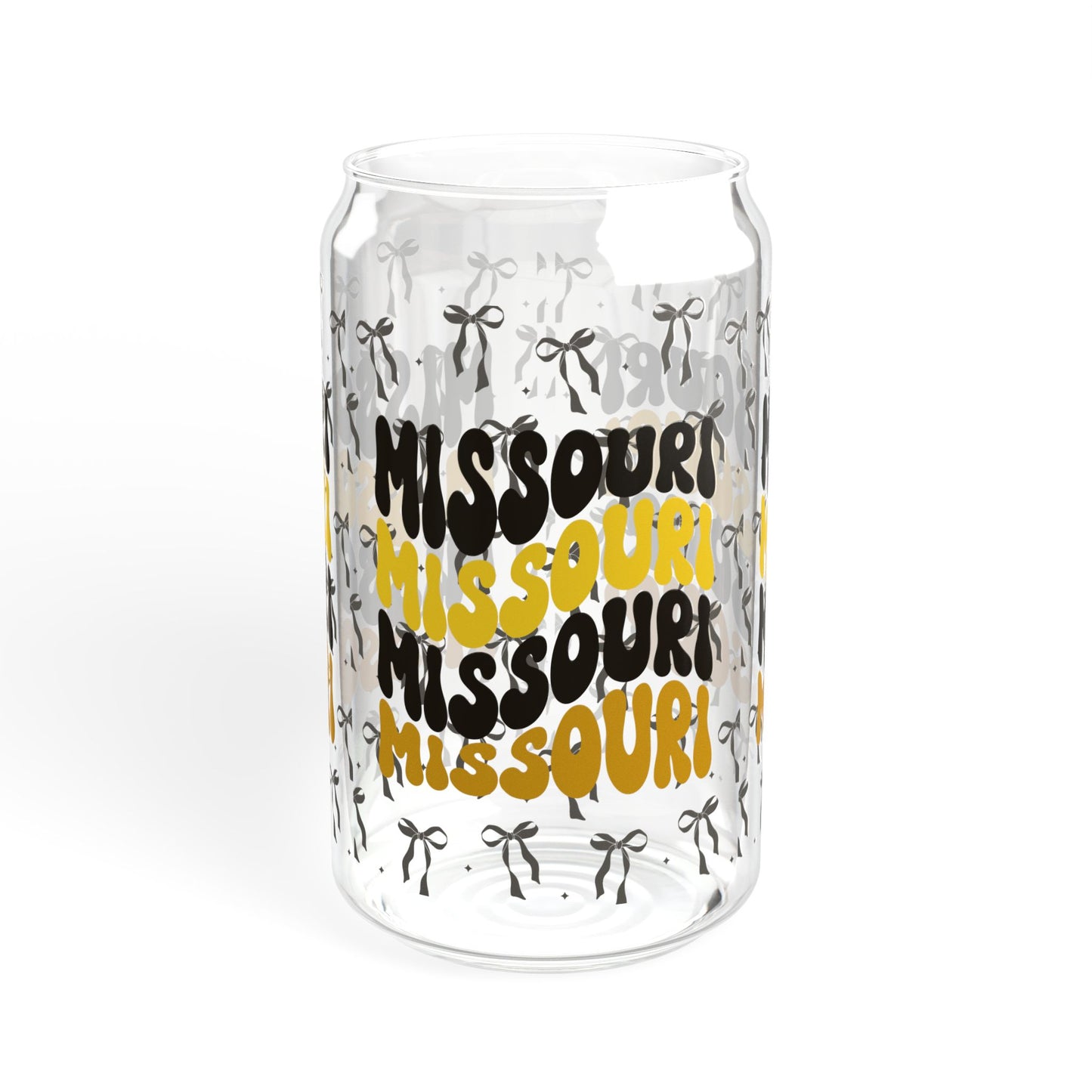 Coquette Bow Sipper Glass, Missouri-themed Drinkware, Eco-friendly Glass with Bamboo Lid, Perfect for Gifts, missouri tigers, missouri game day, graduation gift