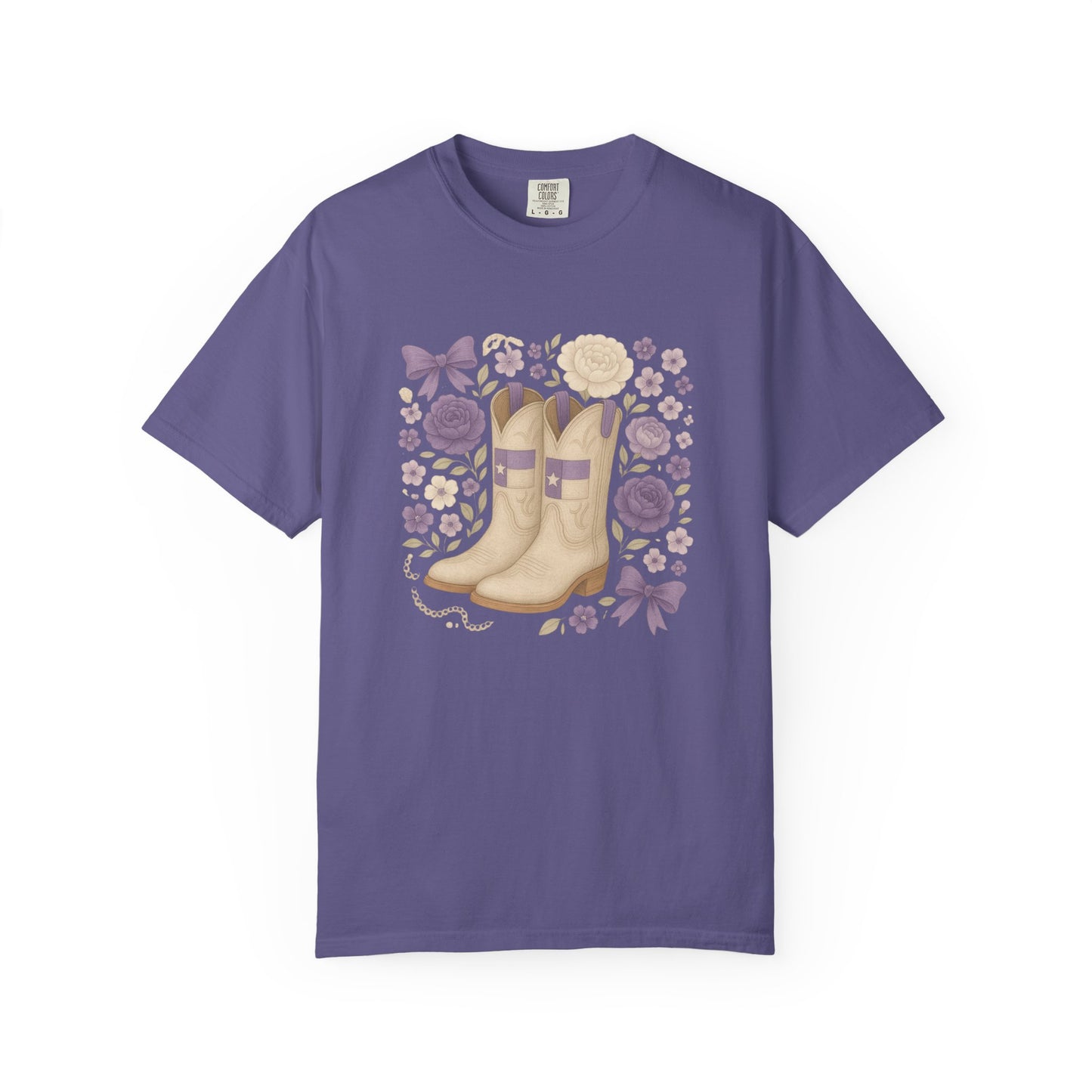 Whimsical Floral Boots Unisex T-Shirt | Casual Style, Gift for Her, Texas Christian University, TCU Frogs, Comfort Colors, Texas Fan gift, Graduation Gift