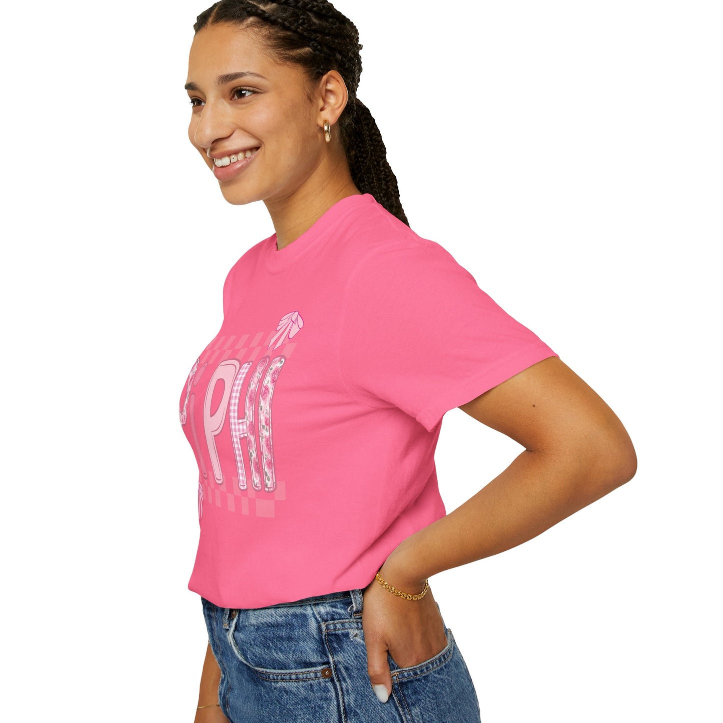 Cute Garment-Dyed T-Shirt for Sorority Sisters, Pi -Checked Style, Perfect for Casual Outings, Sorority Events, Gifts