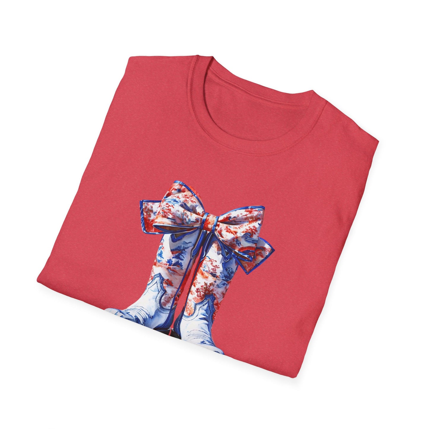 , go Rebs  Cheerful Unisex Softstyle T-Shirt with Bow Design | Gift for Sports Fans, Casual Wear, Team Spirit, Game Day Shirt, Cheerleading Top