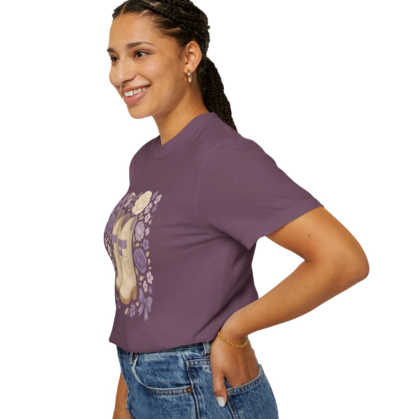 Whimsical Floral Boots Unisex T-Shirt | Casual Style, Gift for Her, Texas Christian University, TCU Frogs, Comfort Colors, Texas Fan gift, Graduation Gift