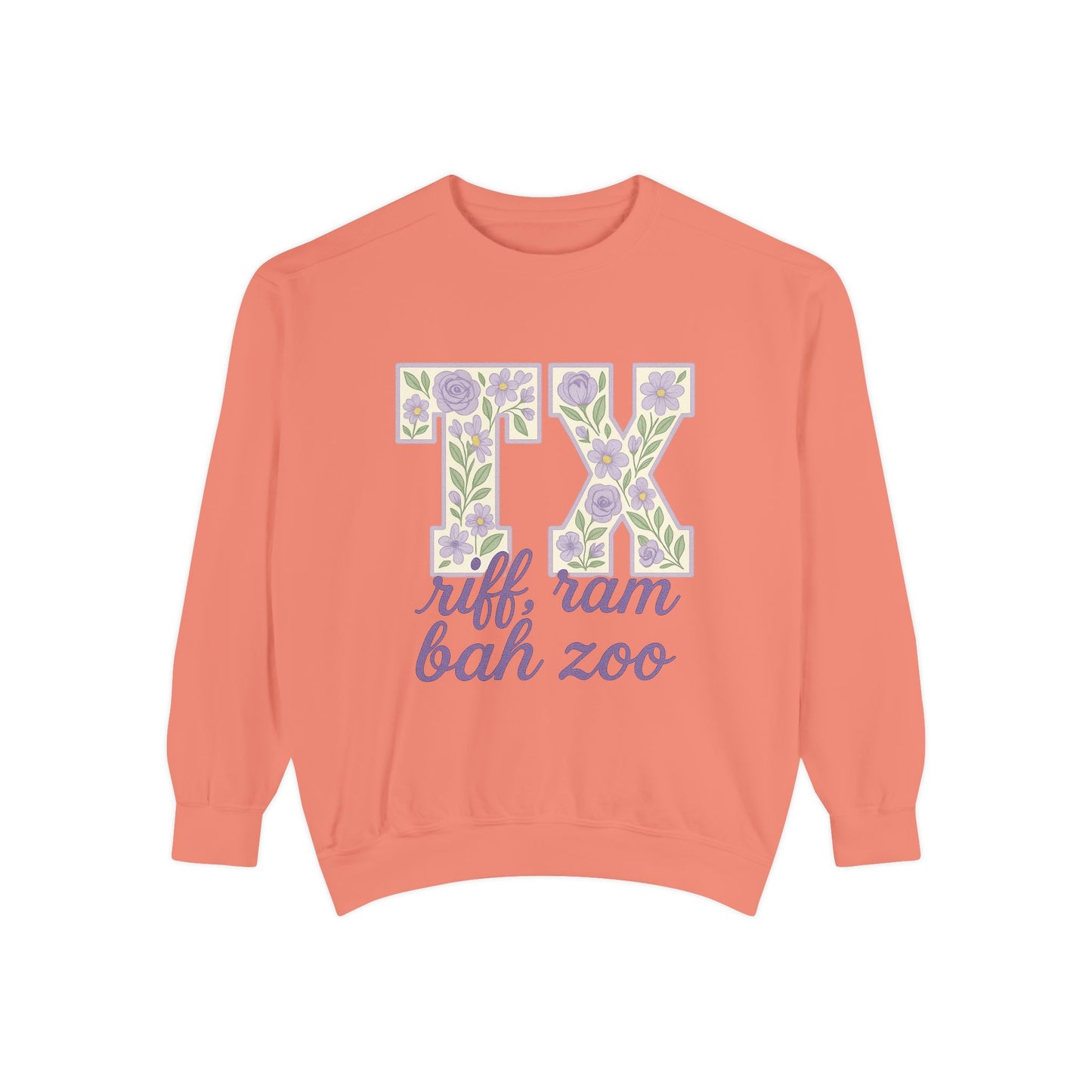 TCU Floral TX Sweatshirt - Unisex Garment-Dyed, Cozy Casual Wear, Texas Pride, Gift for Friends, College Apparel, Spring Outfits
