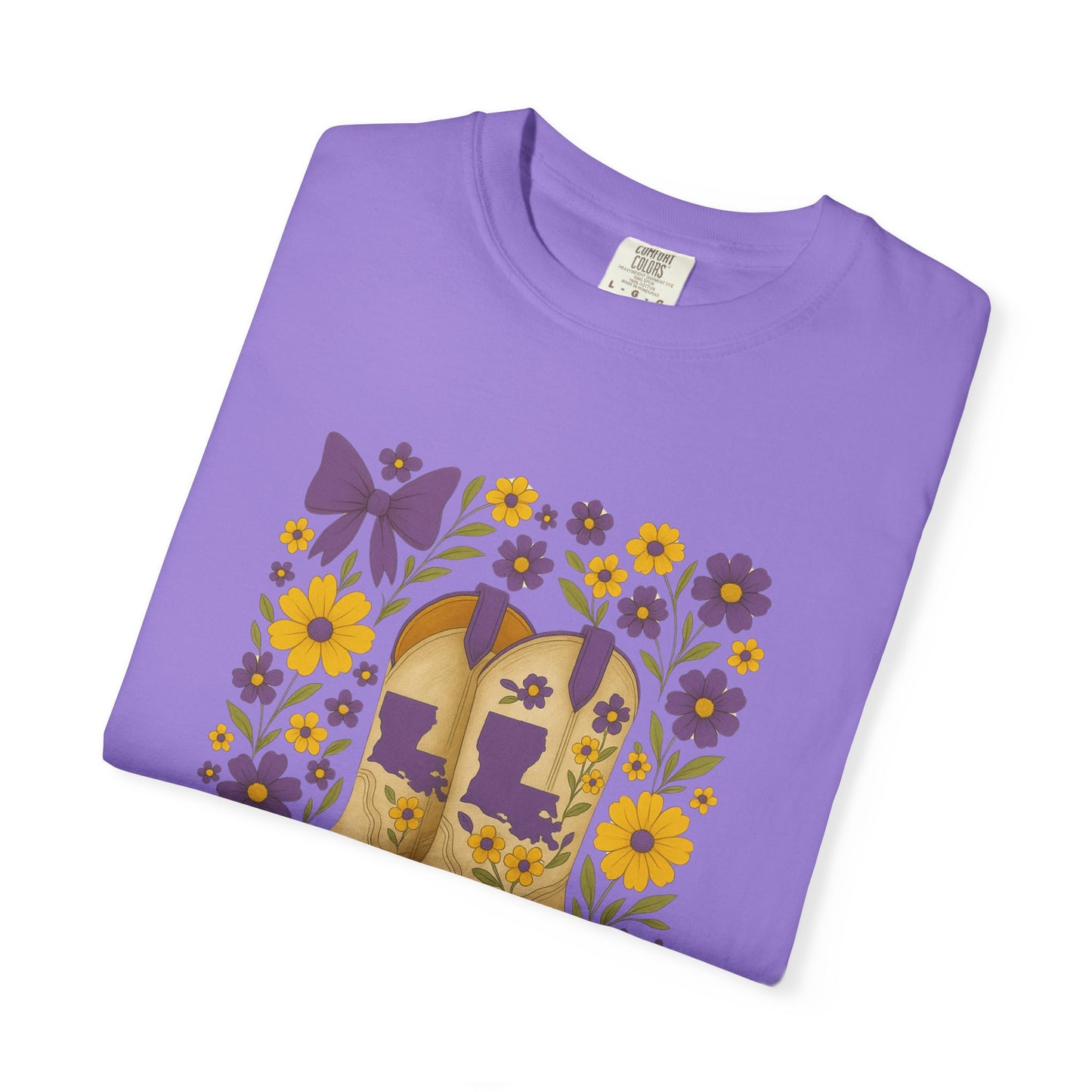 T-Shirt - Western Floral Boot T-Shirt, Vintage Graphic Shirt, Gift for Cowgirl, LSU Tigers, Louisiana Game Day