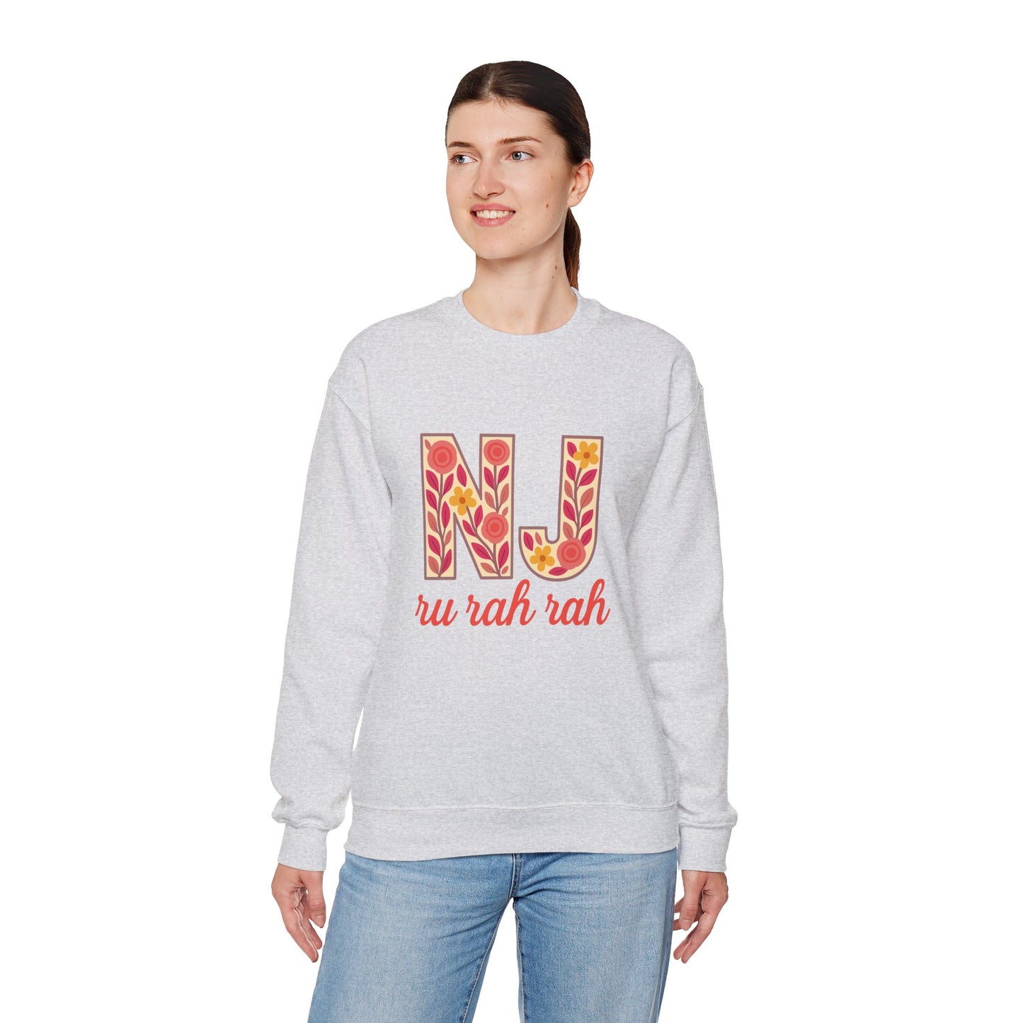 NJ Floral Pattern Crewneck Sweatshirt, Cozy Jersey, Casual Layer, Unique Gift, Fall Fashion, Unisex Apparel