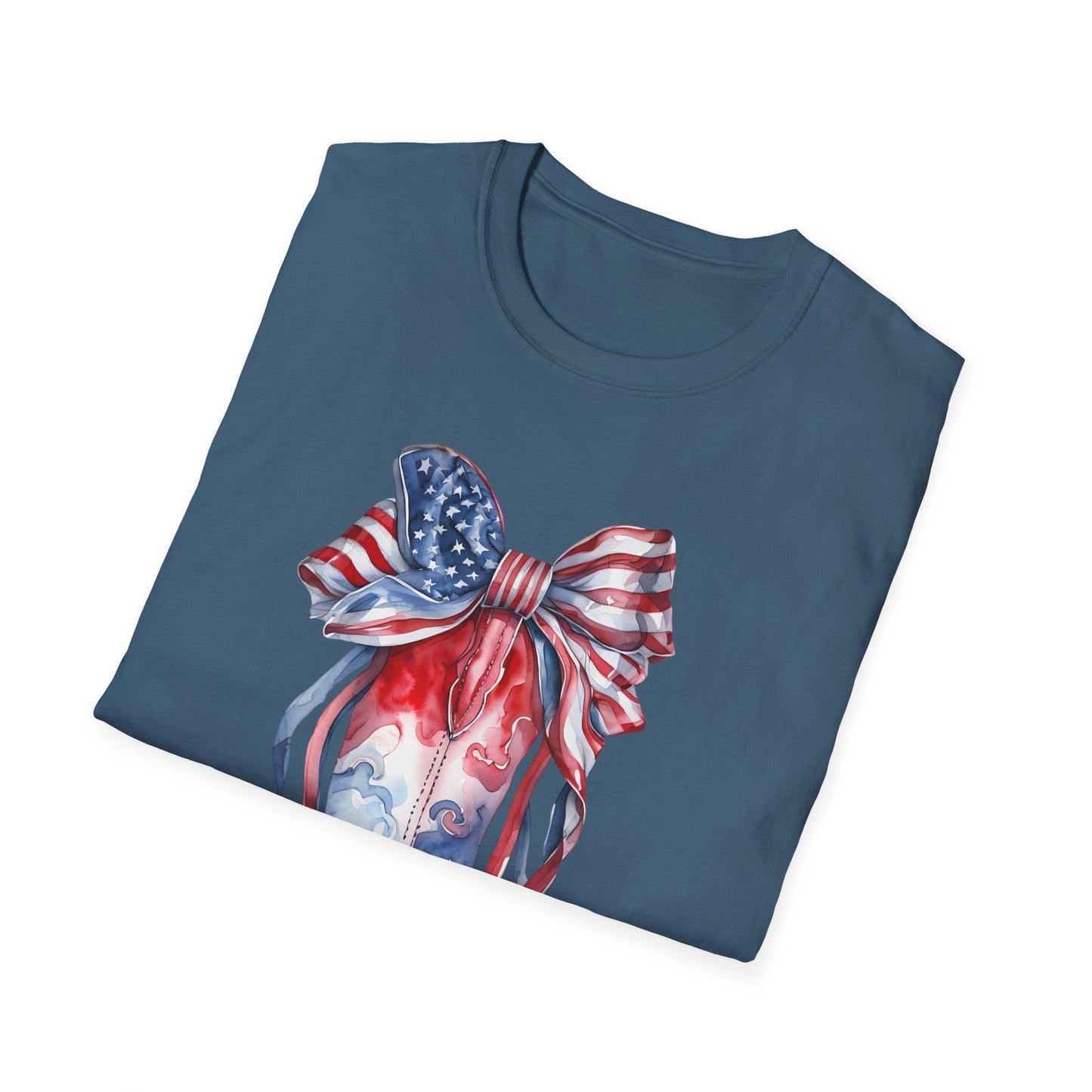Patriotic Cowboy Boot T-Shirt | Unisex Softstyle Tee for Independence Day