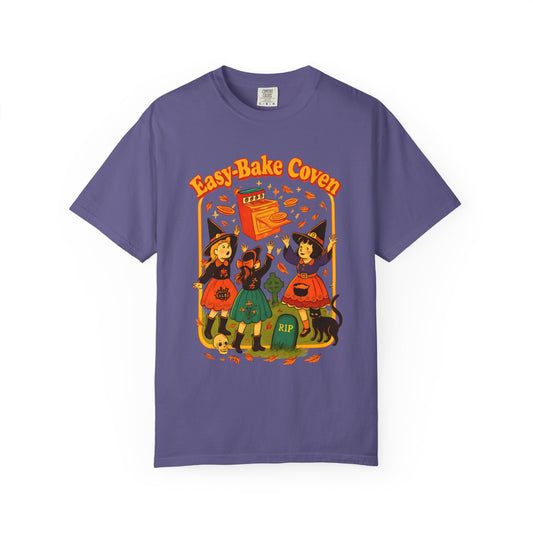 Halloween Witch T-Shirt, Unisex Garment-Dyed Shirt, Easy-Bake Coven Tee, Spooky Season Apparel, Cute Witch Design
