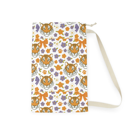 Tiger Print Laundry Bag, Stylish Laundry Tote, Floral Wash Bag, Gift for Students, Clemson College Student Gift, Home Décor