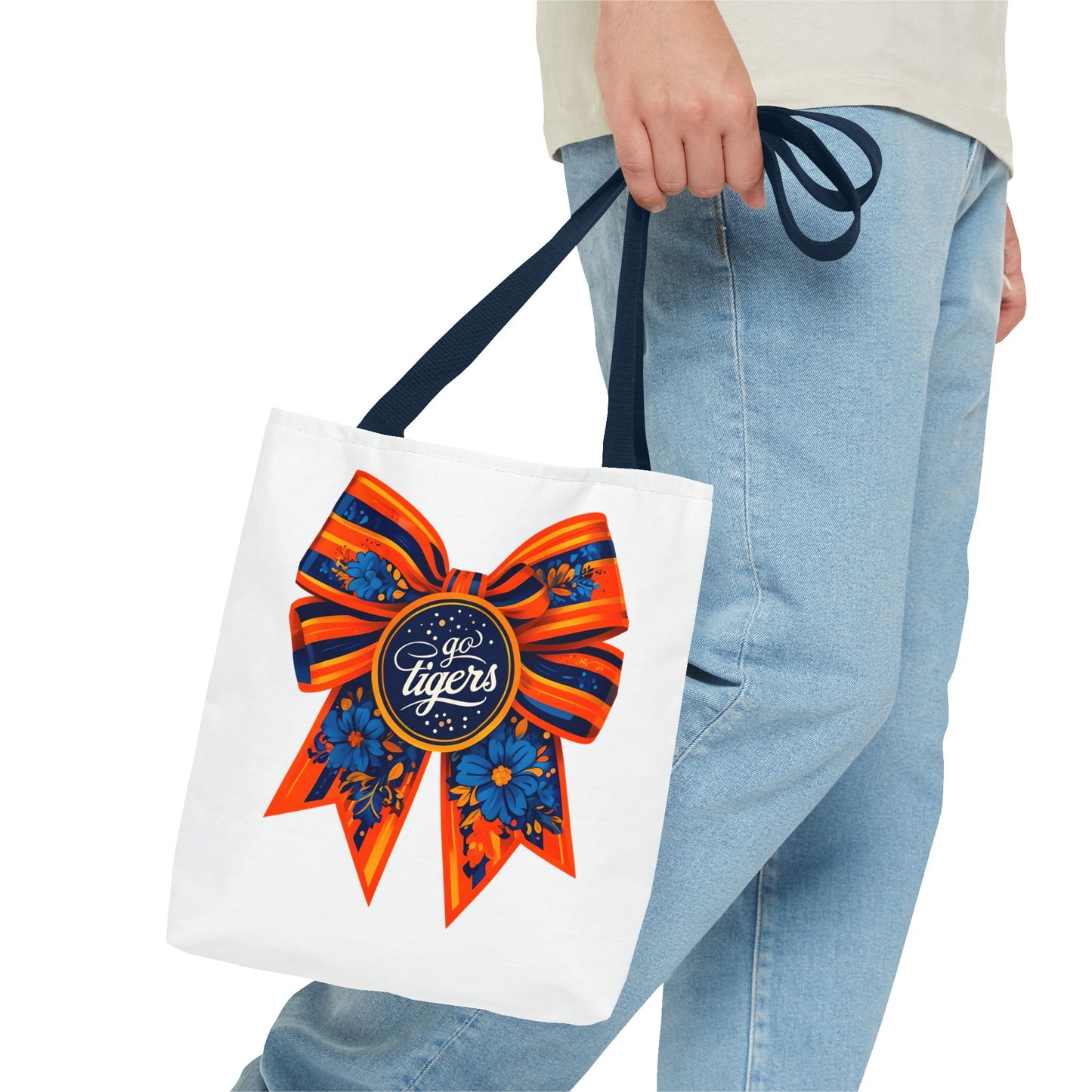 Cheerful Floral Tote Bag - Go Tigers, Sports Fan Gift, Custom Tote, Floral Design, Game Day Bag, Personalized Shopping Bag