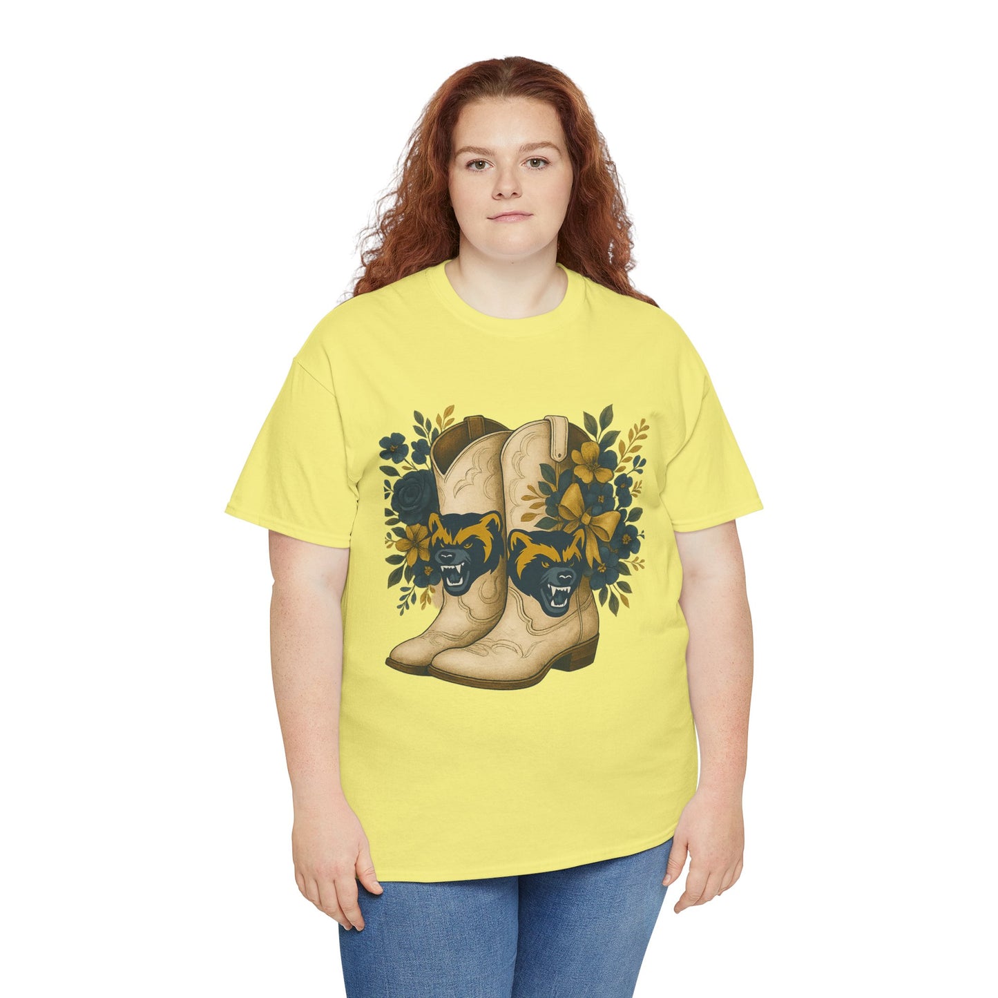 Graphic Tee - Michigan Wolverines Maize and Blue Country Chic Floral Cowboy Boots Vintage Style Shirt