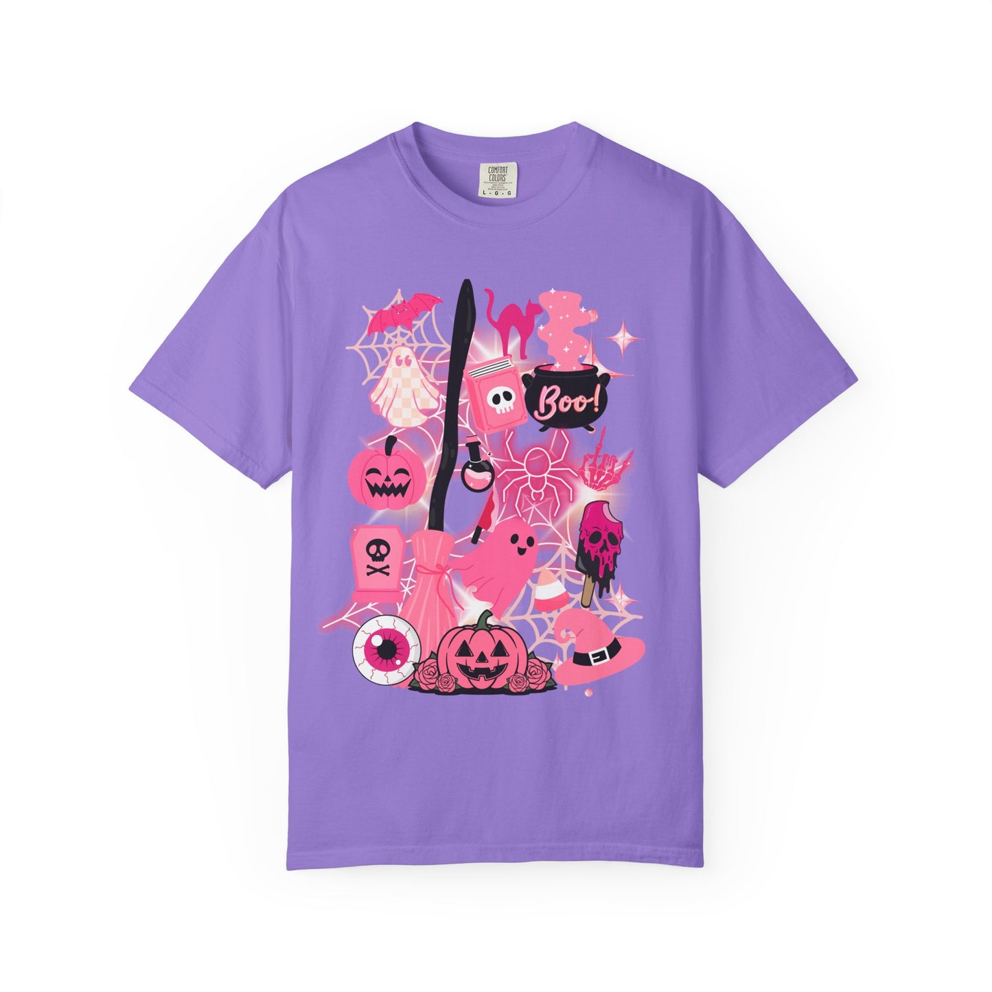 Pink Halloween-Themed Unisex T-shirt, Spooky Shirt, Ghostly Apparel, Boo T-shirt, Fall Fashion, Halloween Costume Top